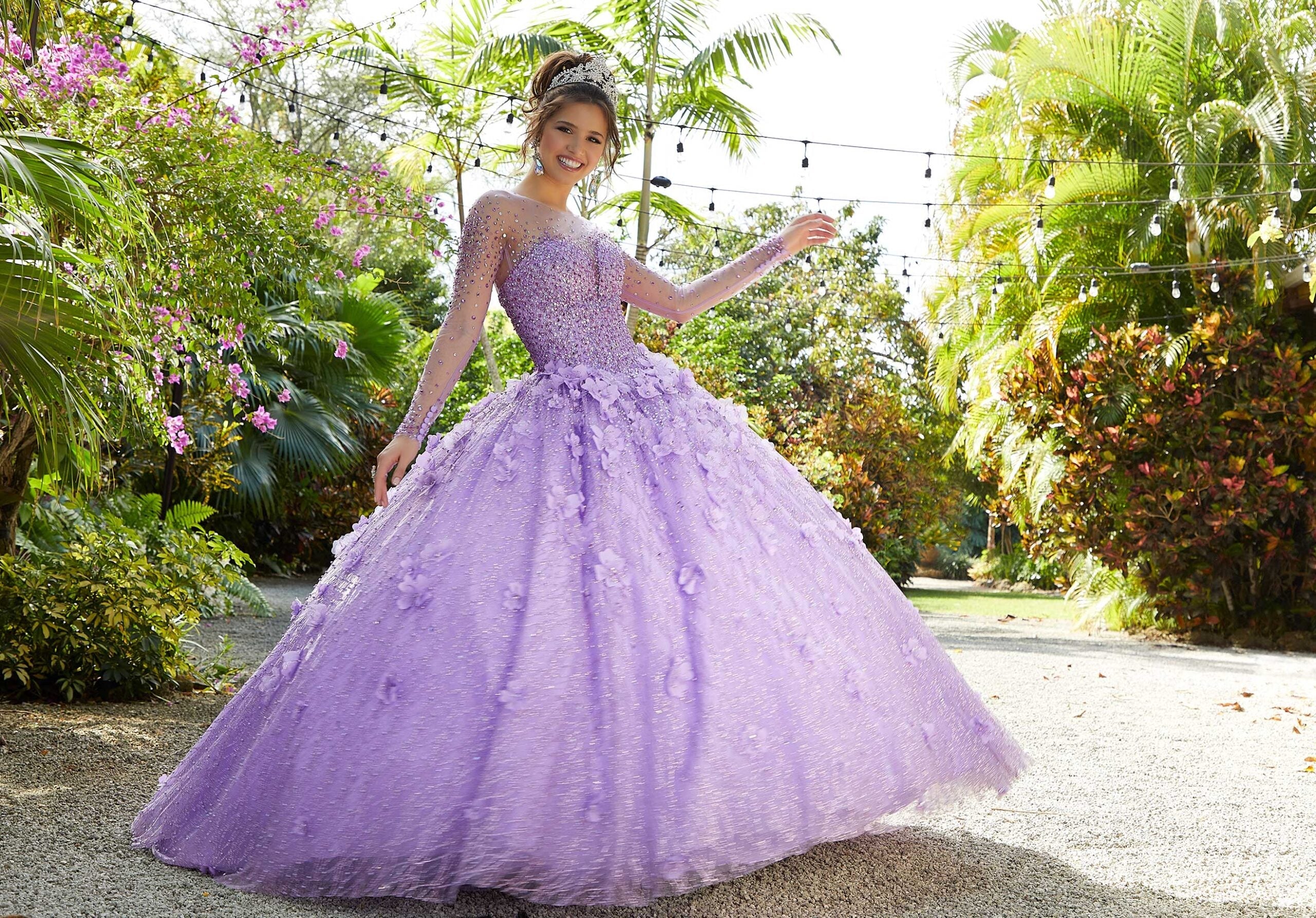 Illusion Floor-Length Tulle Quinceañera Ball Gown MGNY Madeline Gardner New York 89297