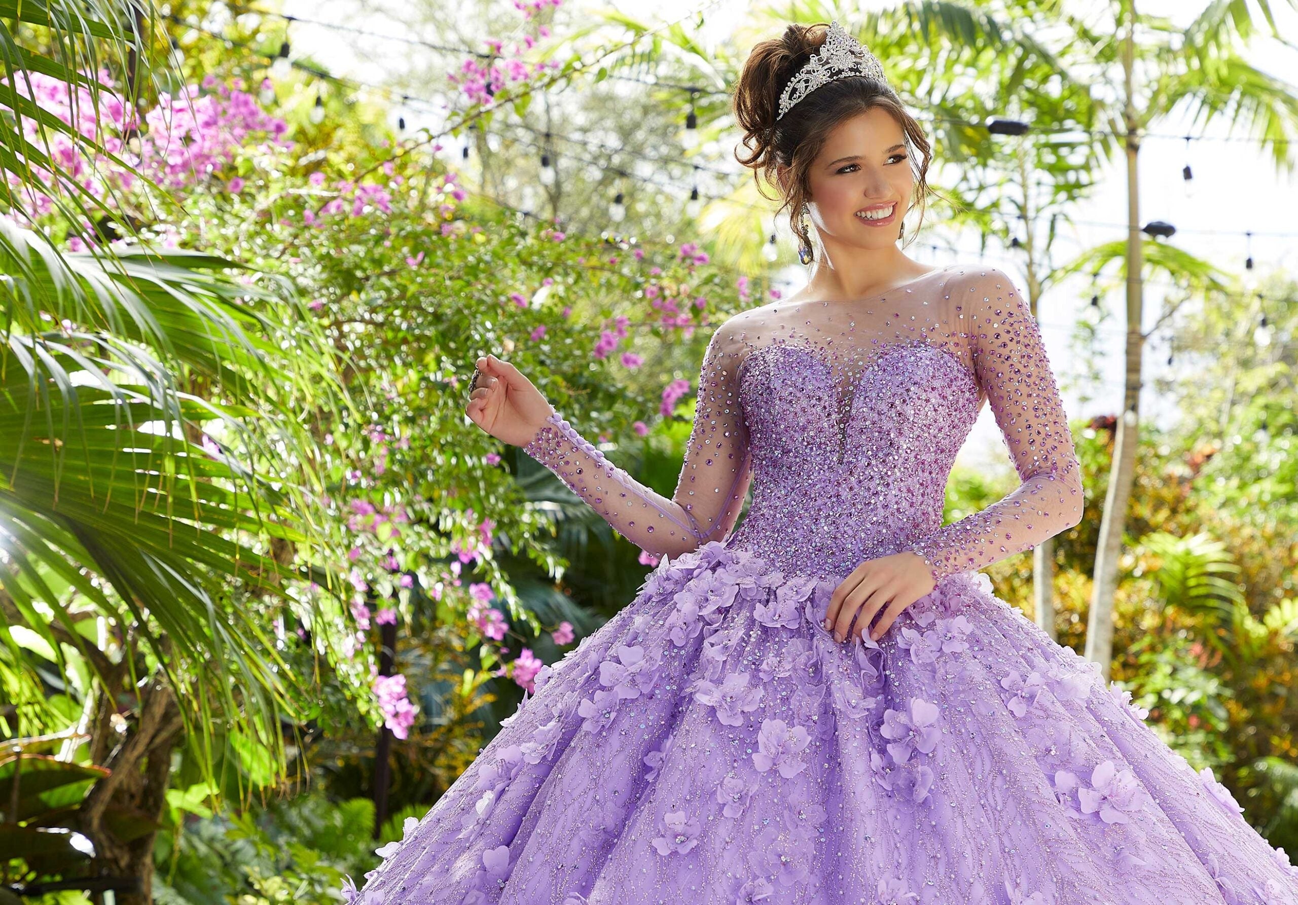 Illusion Floor-Length Tulle Quinceañera Ball Gown MGNY Madeline Gardner New York 89297