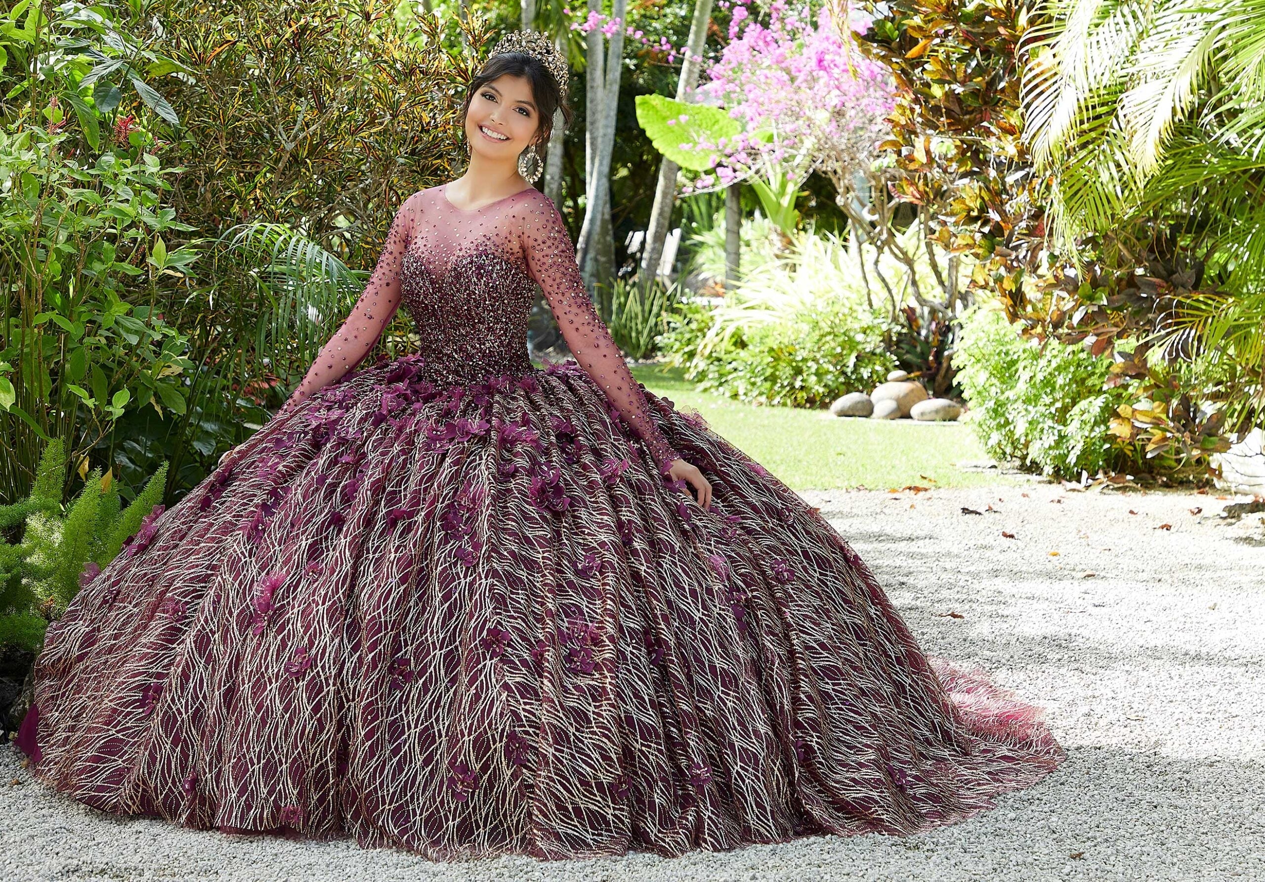 Illusion Floor-Length Tulle Quinceañera Ball Gown MGNY Madeline Gardner New York 89297