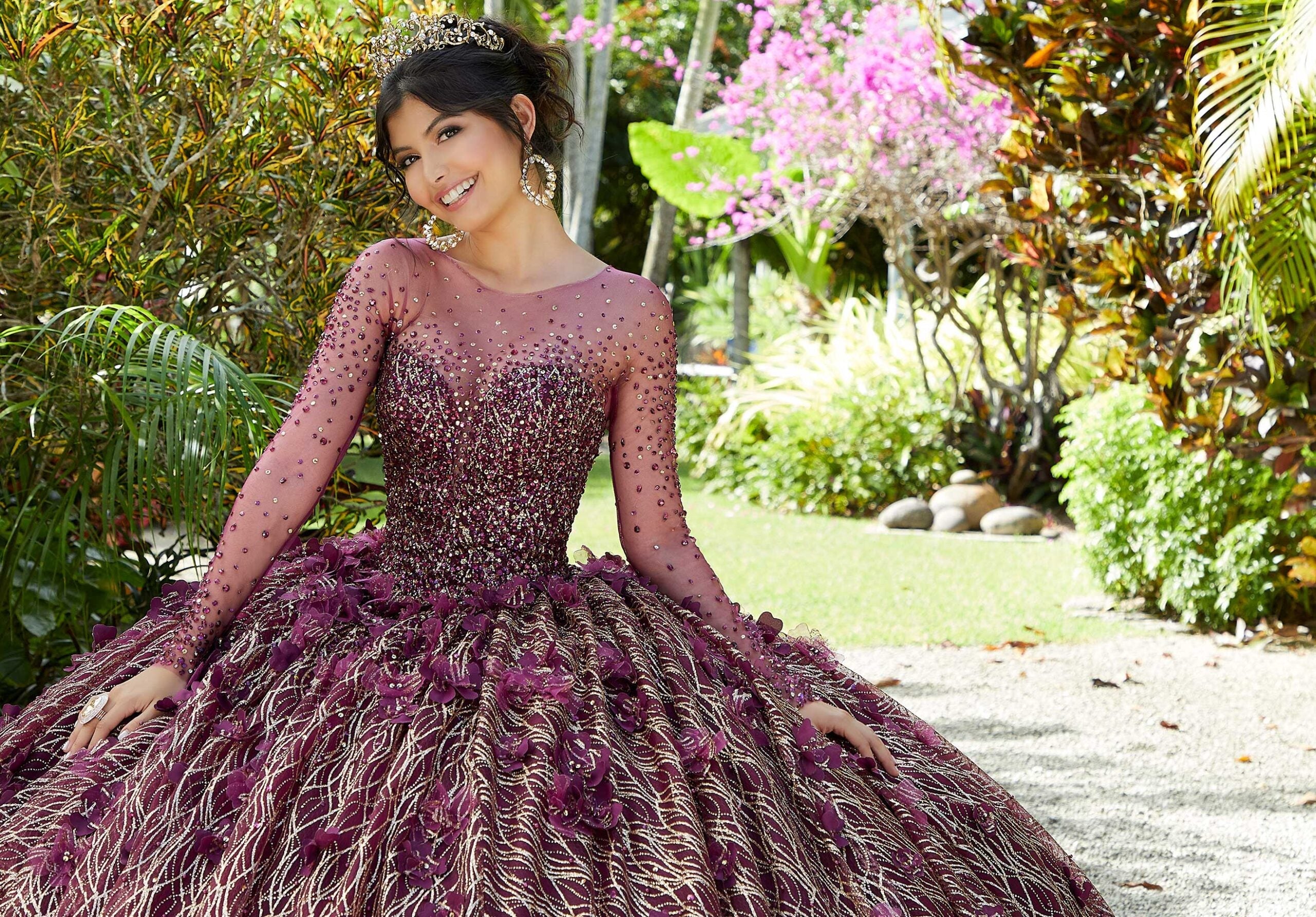 Illusion Floor-Length Tulle Quinceañera Ball Gown MGNY Madeline Gardner New York 89297