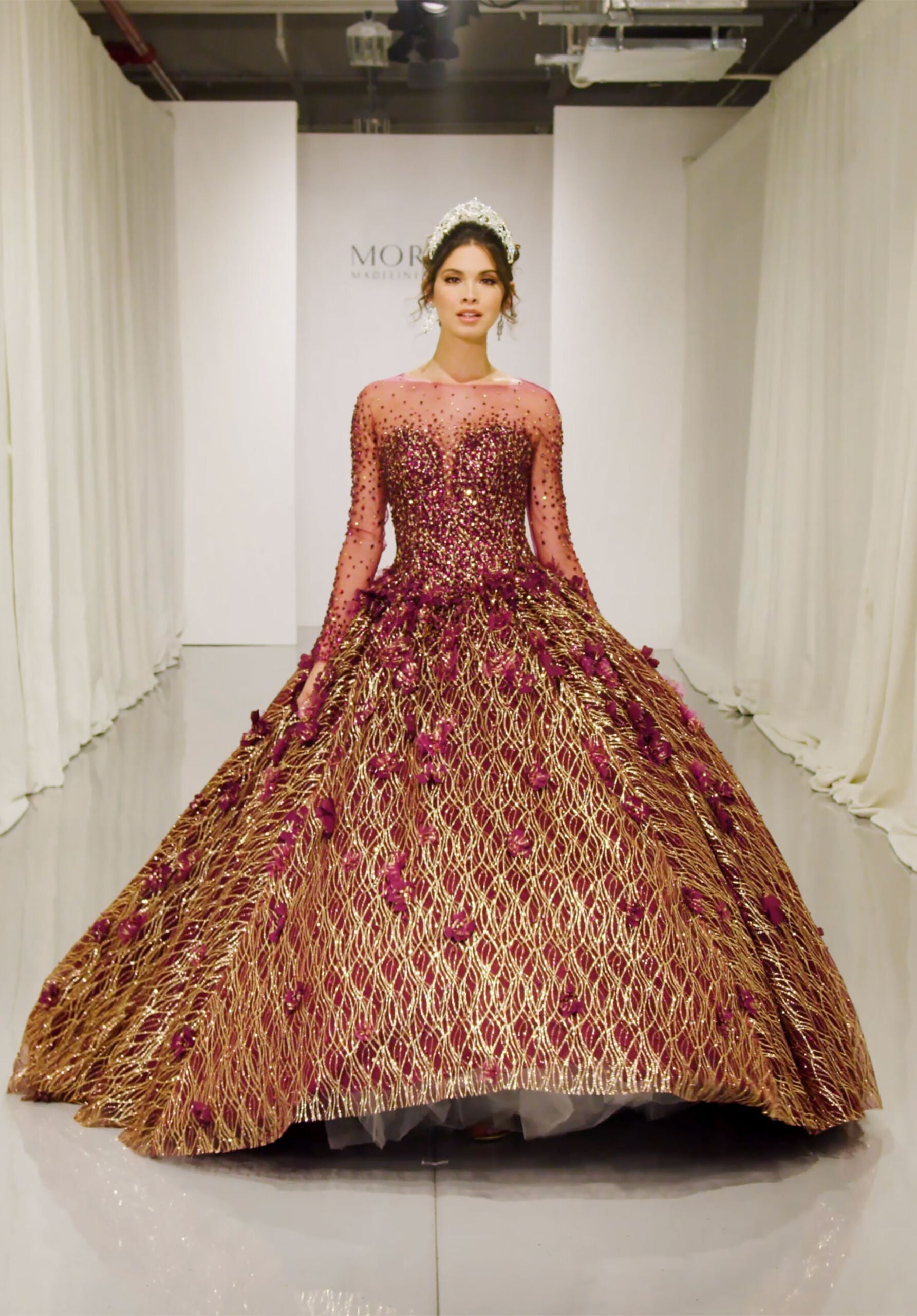 Illusion Floor-Length Tulle Quinceañera Ball Gown MGNY Madeline Gardner New York 89297