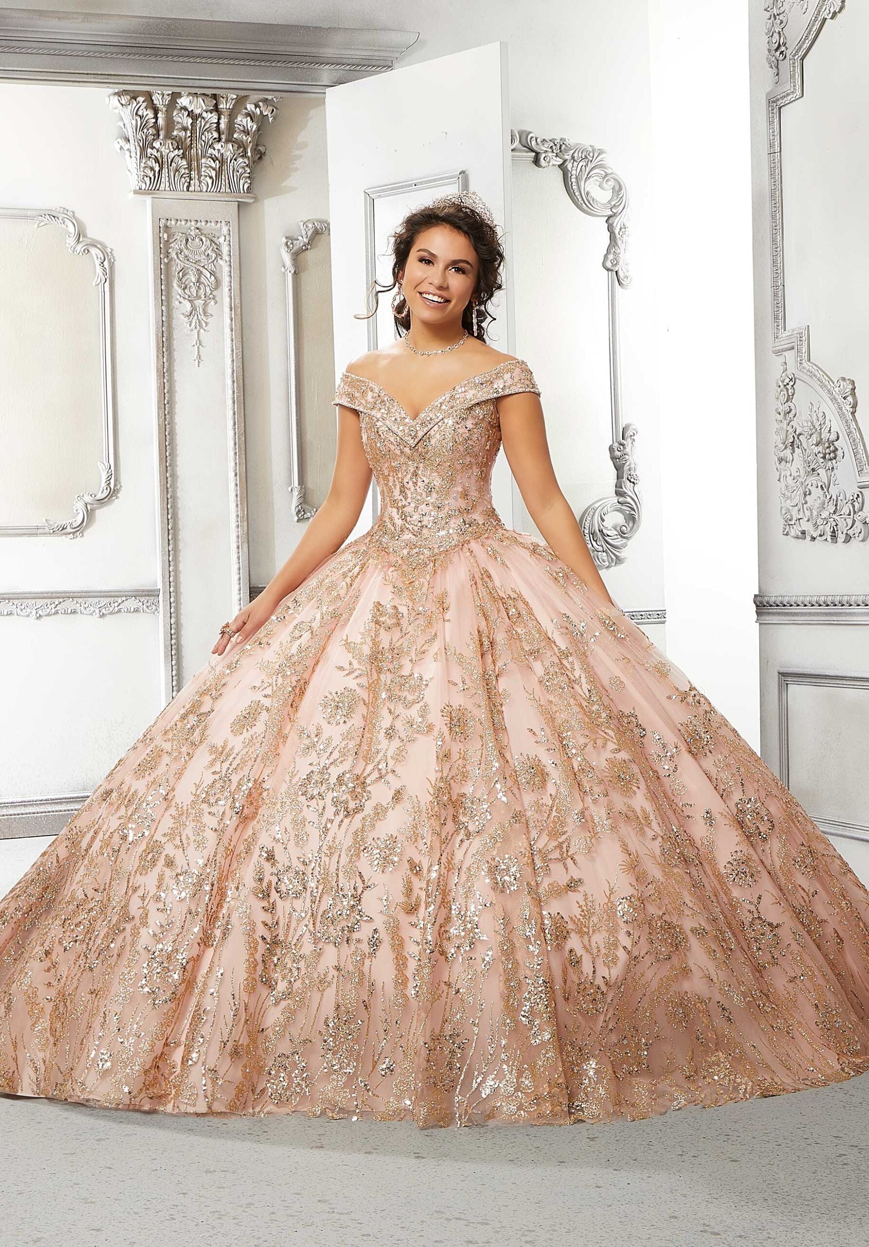 Off-the-Shoulder Floor-Length Tulle Quinceañera Ball Gown MGNY Madeline Gardner New York 89313