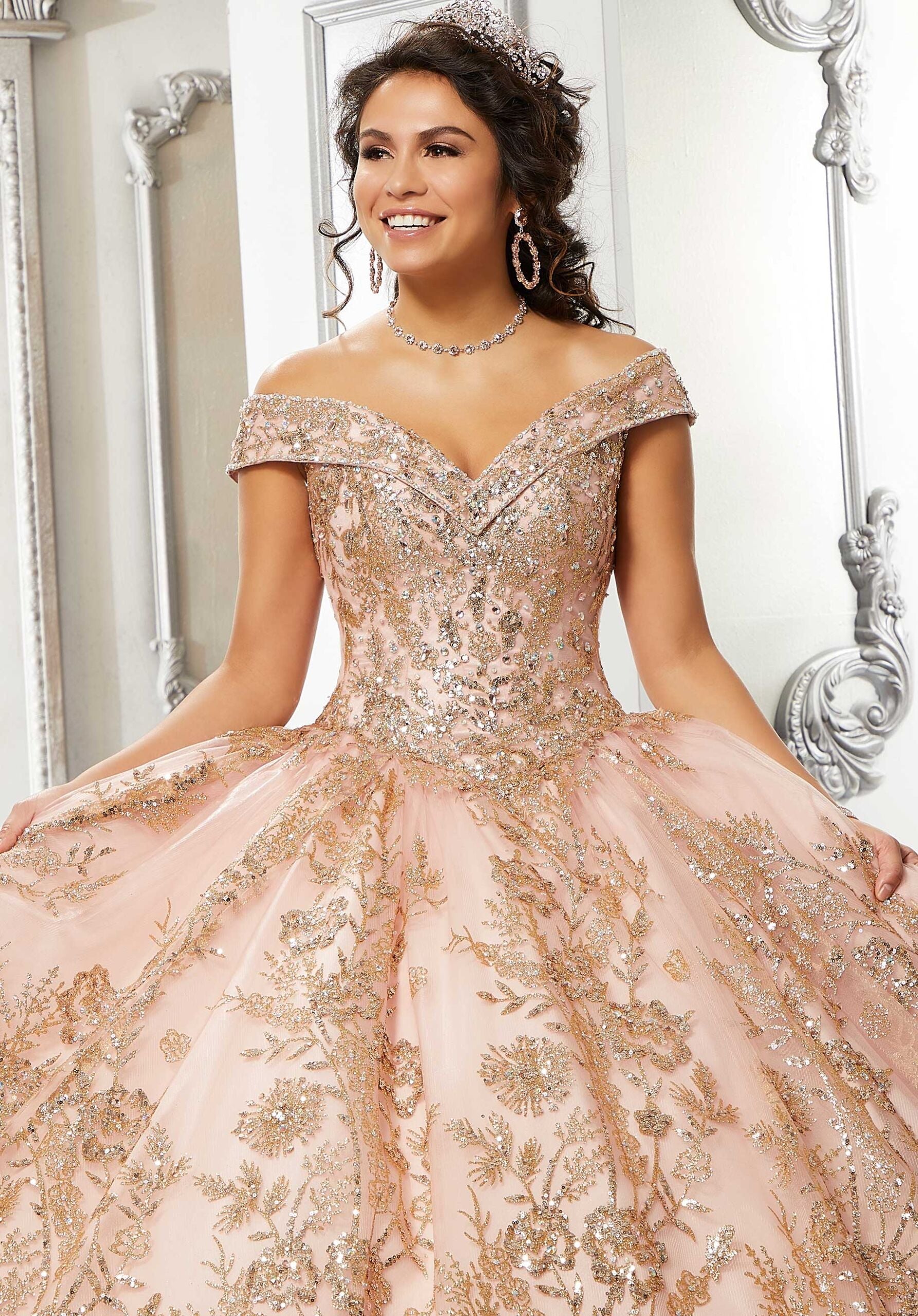 Off-the-Shoulder Floor-Length Tulle Quinceañera Ball Gown MGNY Madeline Gardner New York 89313