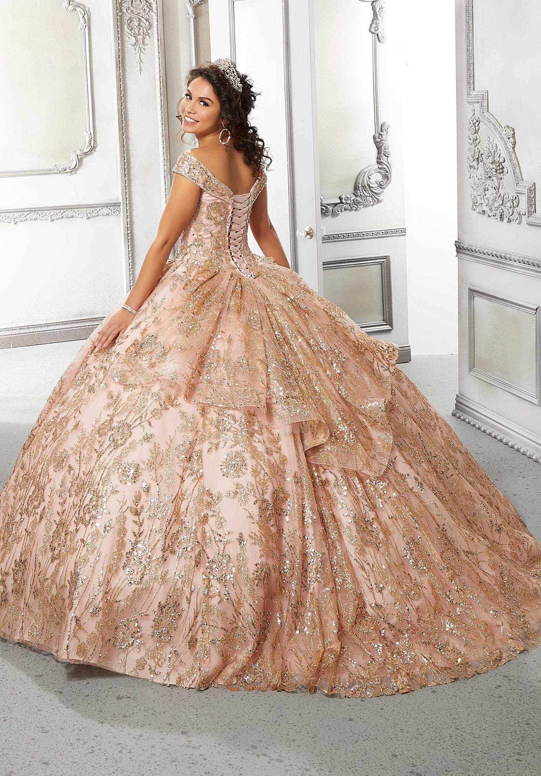 Off-the-Shoulder Floor-Length Tulle Quinceañera Ball Gown MGNY Madeline Gardner New York 89313