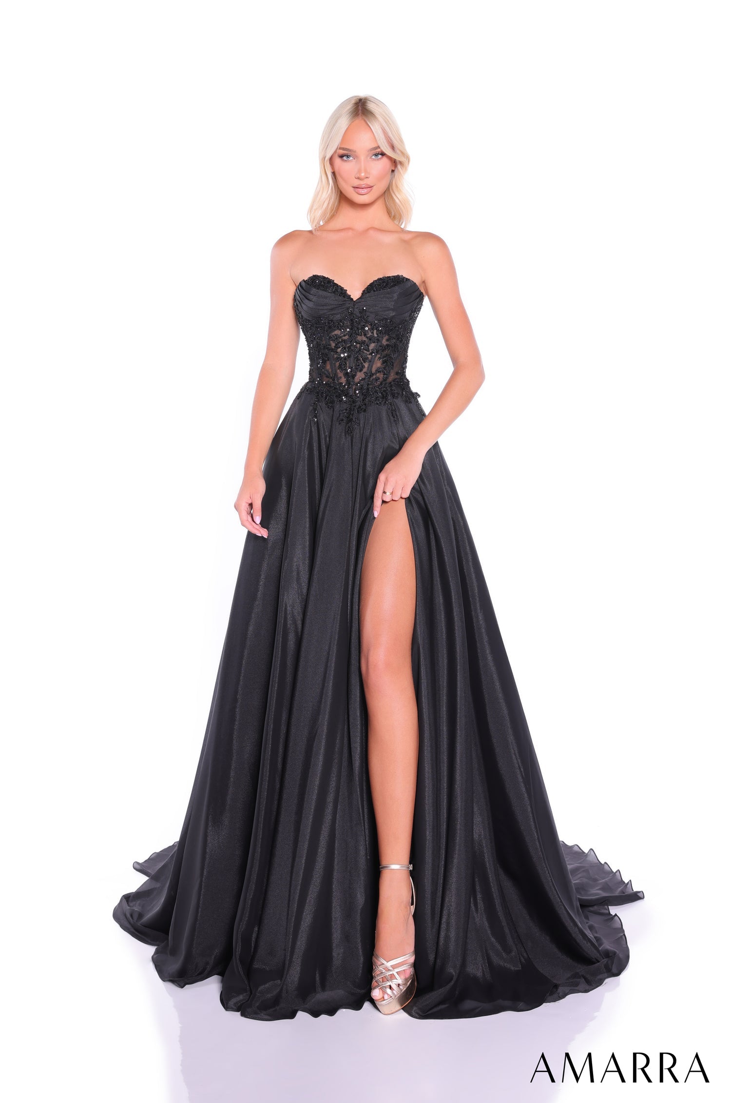 Prom Dresses Long Lace Corset Slit Prom Dress Black