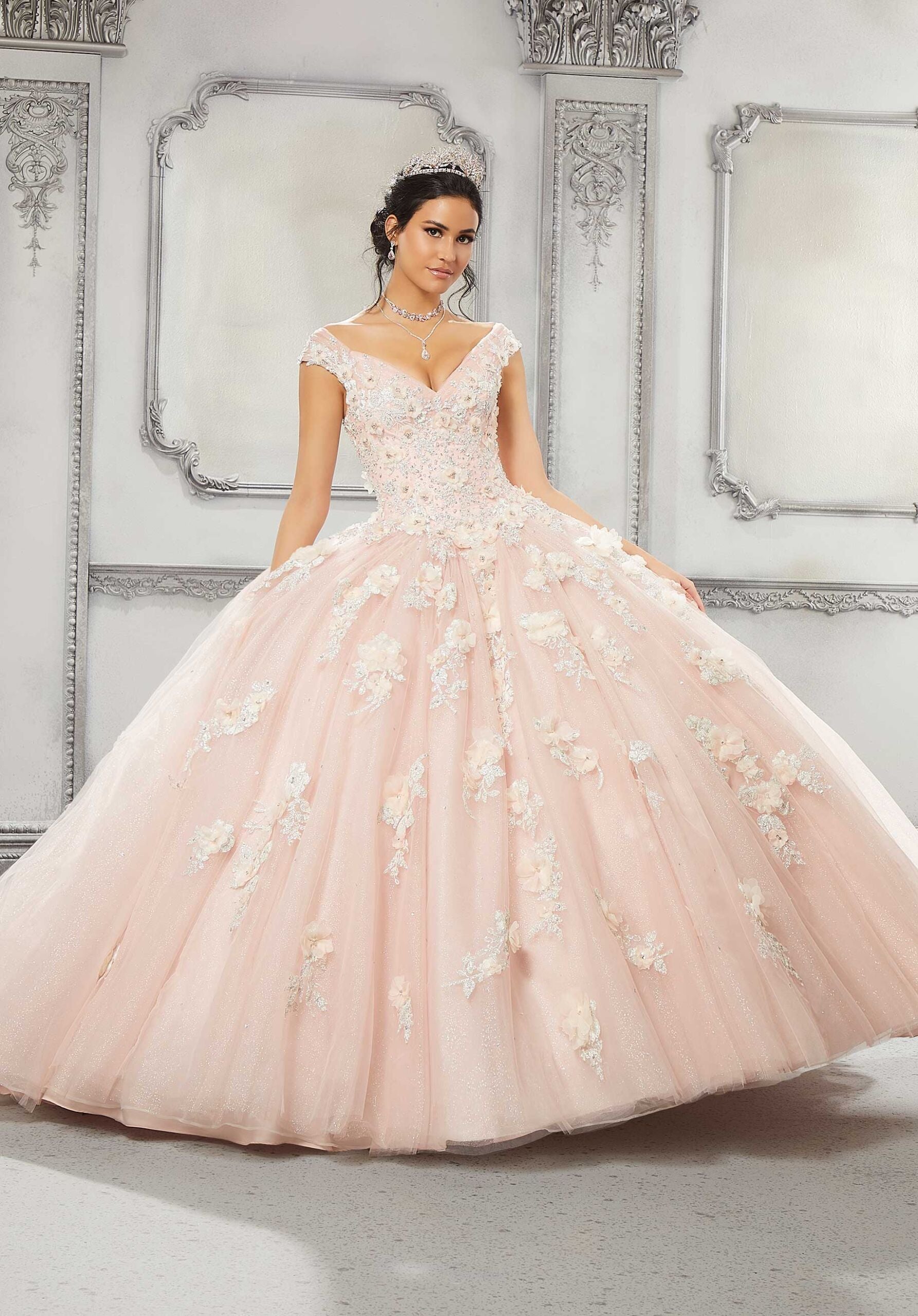V-Neck Floor-Length Tulle Quinceañera Ball Gown MGNY Madeline Gardner New York 89316