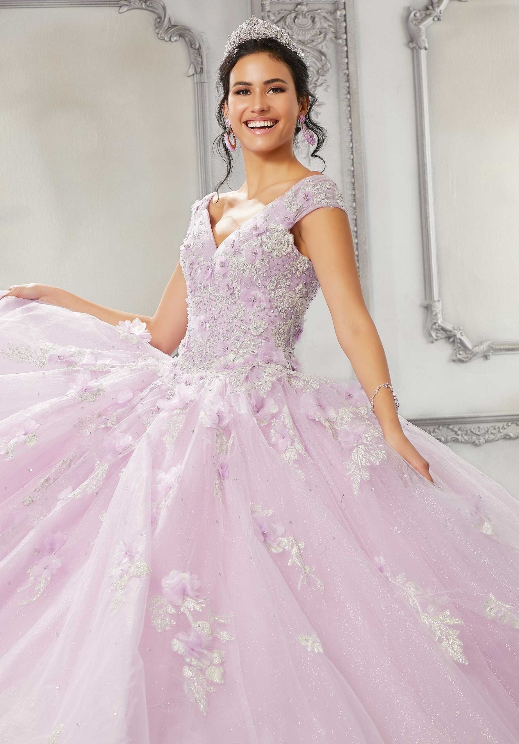 V-Neck Floor-Length Tulle Quinceañera Ball Gown MGNY Madeline Gardner New York 89316