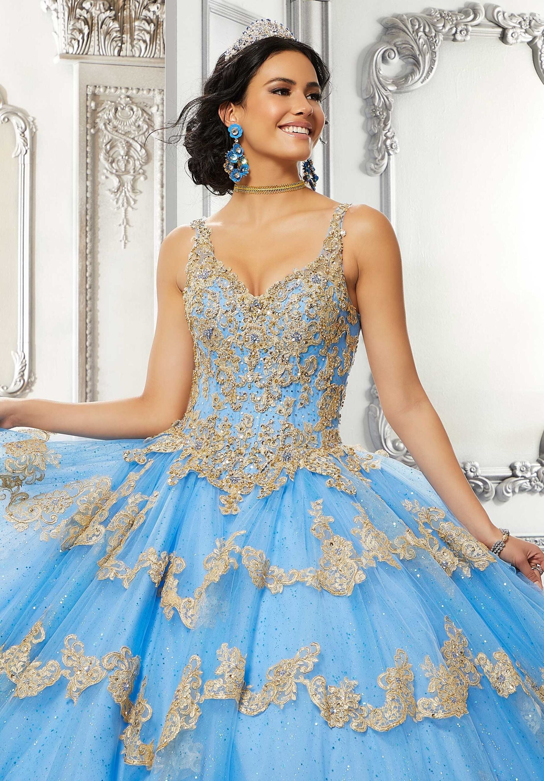 V-Neck Floor-Length Tulle Quinceañera Ball Gown MGNY Madeline Gardner New York 89324