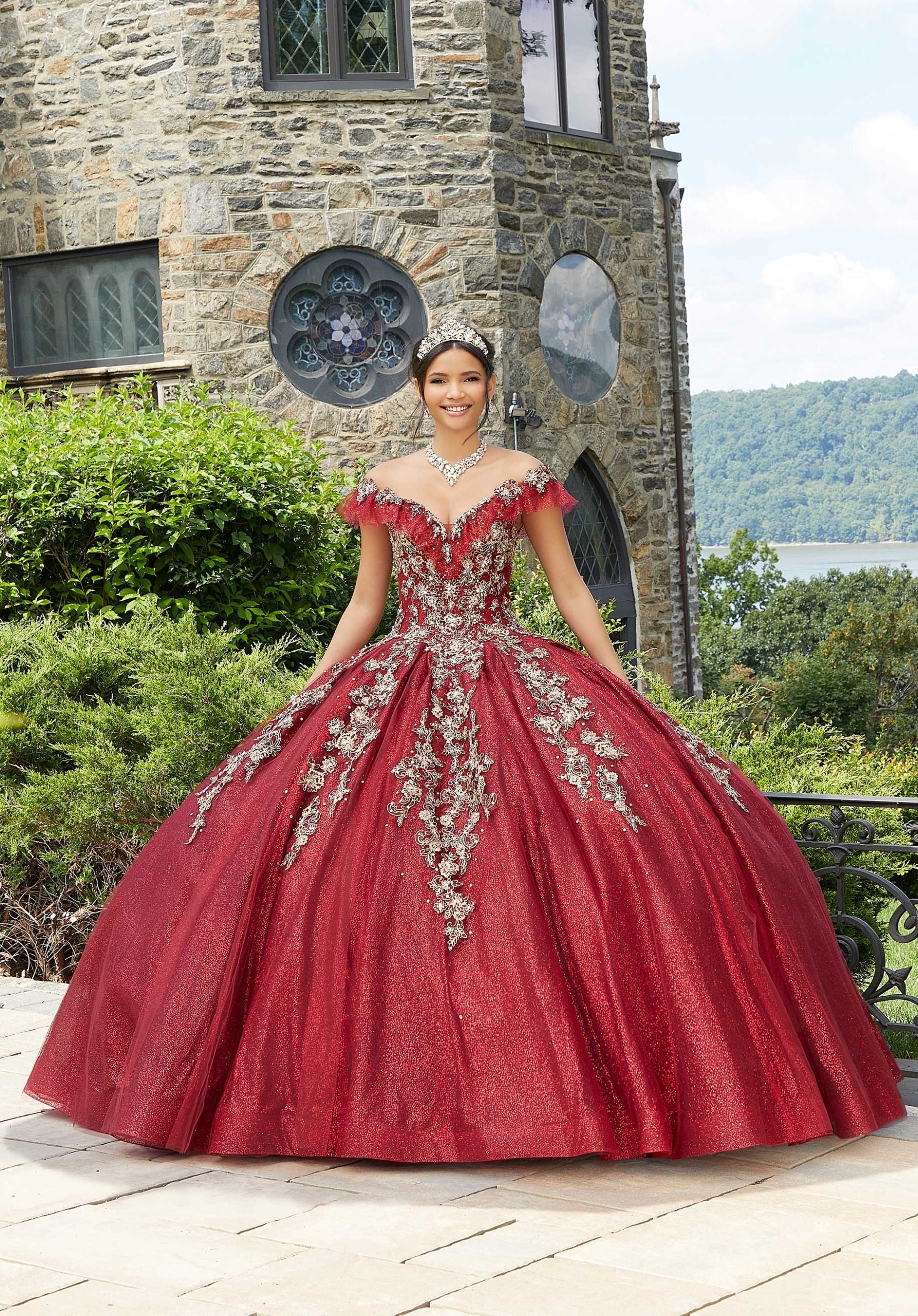 Off-the-Shoulder Floor-Length Tulle Quinceañera Ball Gown MGNY Madeline Gardner New York 89342