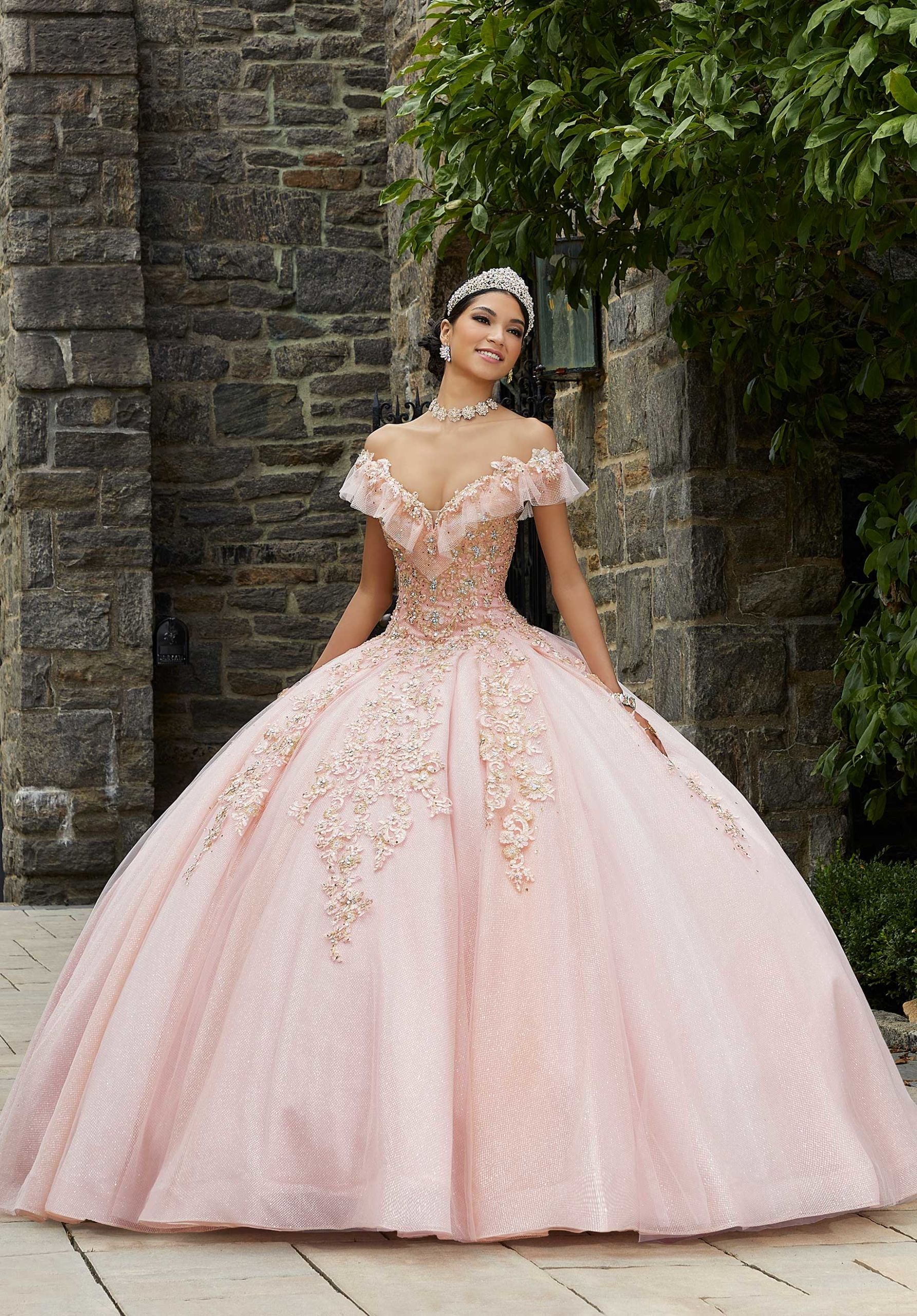 Off-the-Shoulder Floor-Length Tulle Quinceañera Ball Gown MGNY Madeline Gardner New York 89342