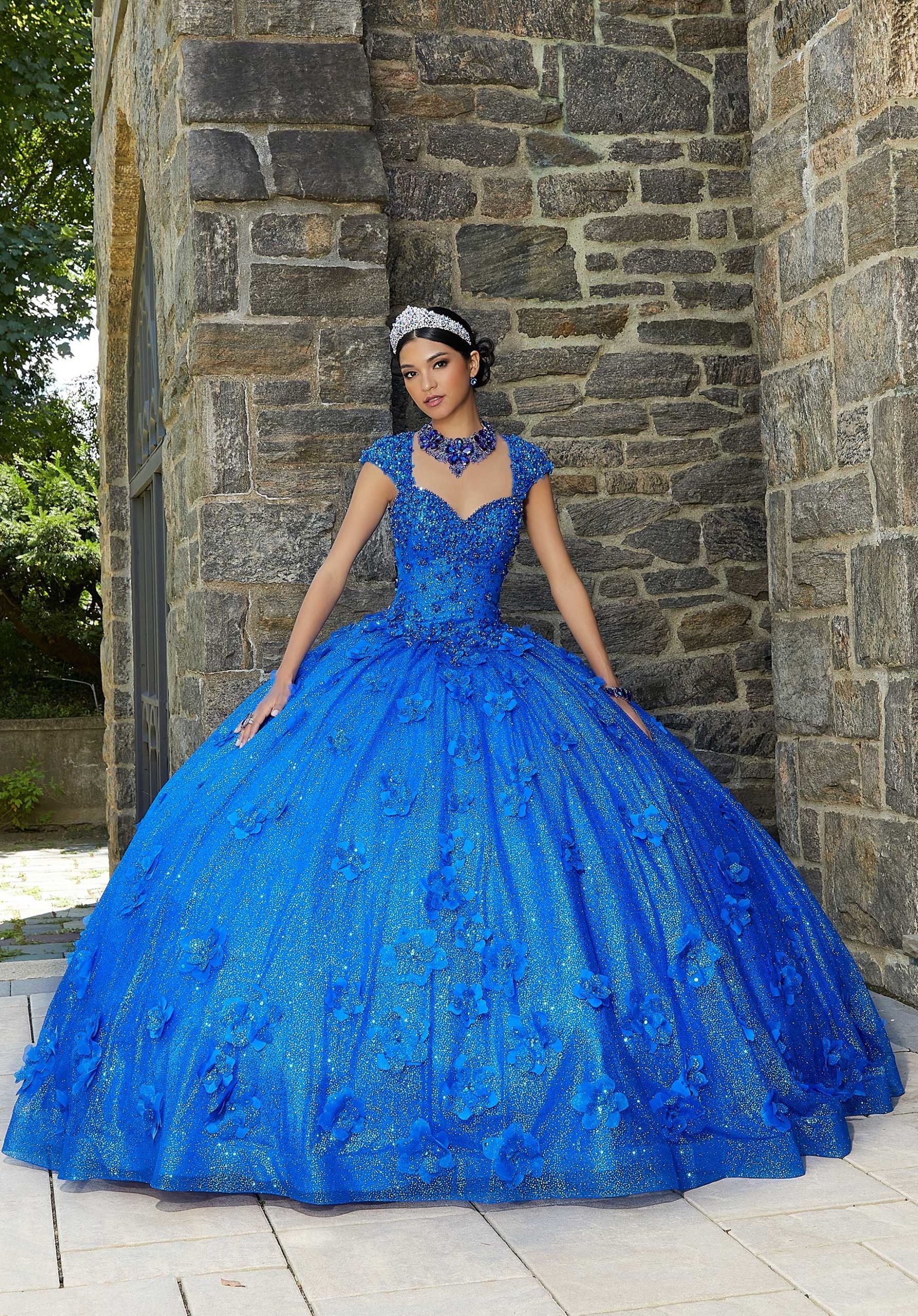 Strapless Curved Neck Floor-Length Tulle Quinceañera Ball Gown MGNY Madeline Gardner New York 89343