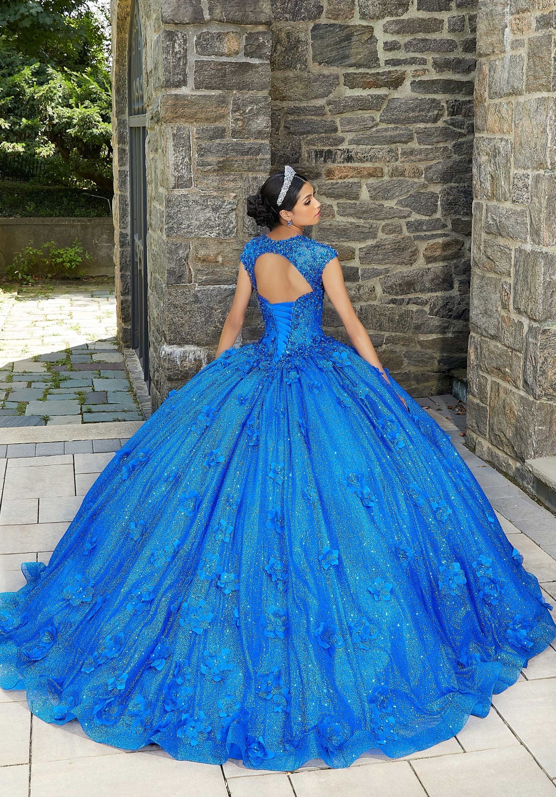 Strapless Curved Neck Floor-Length Tulle Quinceañera Ball Gown MGNY Madeline Gardner New York 89343
