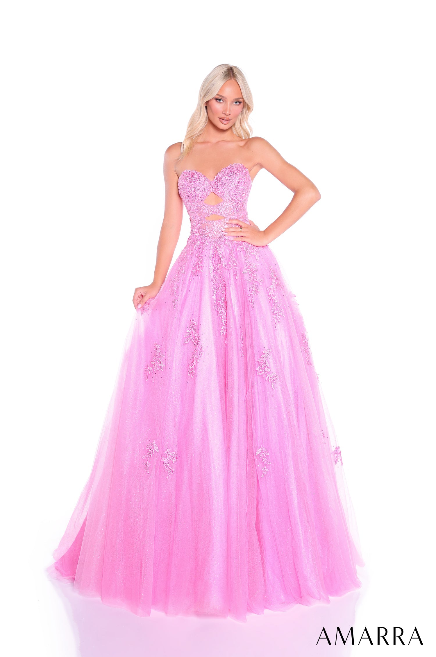 Prom Dresses Long Formal Evening Lace Ball Gown Bright Pink