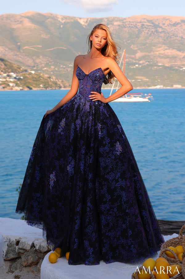 Amarra 89415 Long Glitter A Line Ball Gown