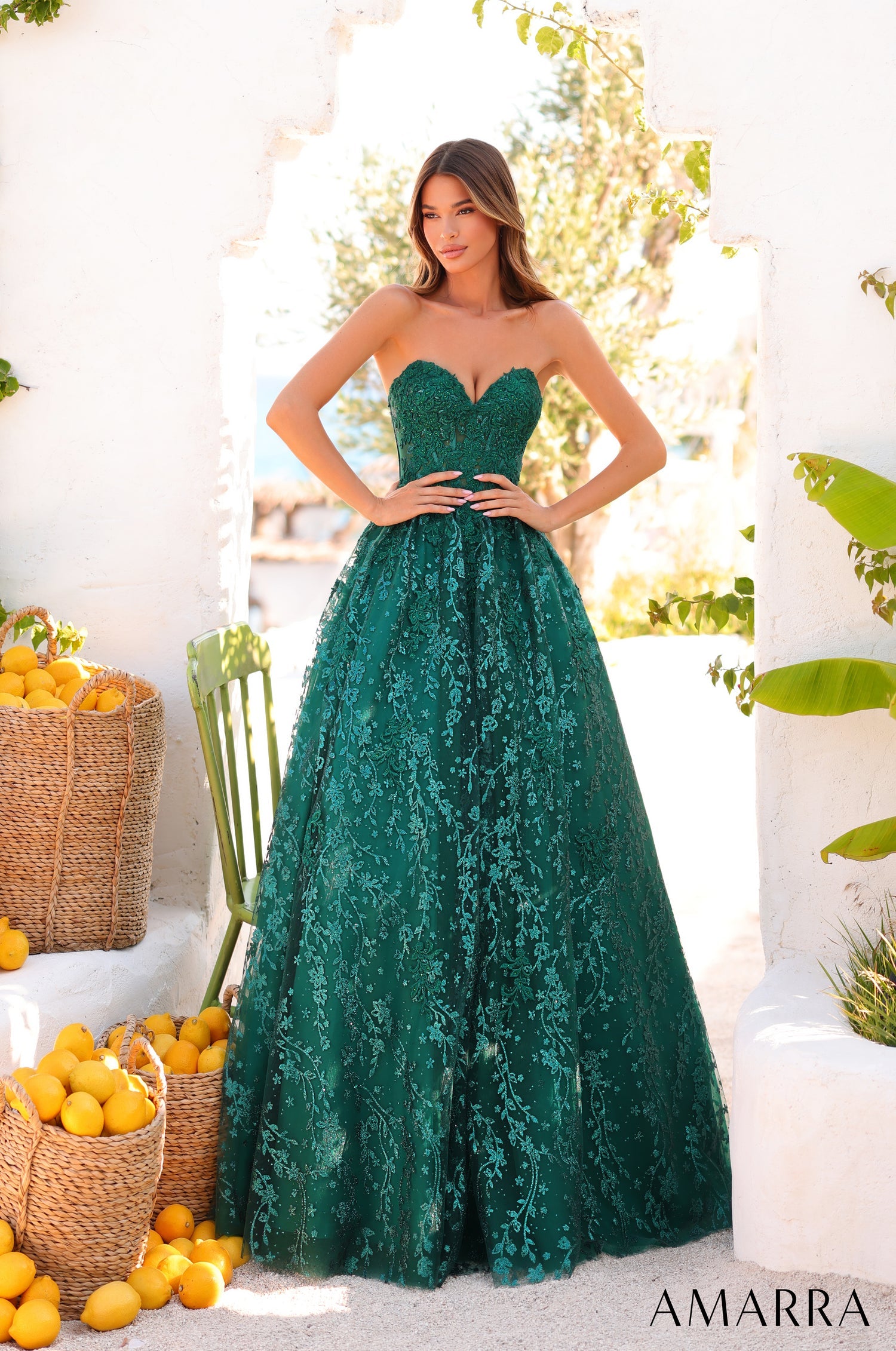 Prom Dresses Long Formal Lace A Line Ball Gown Emerald
