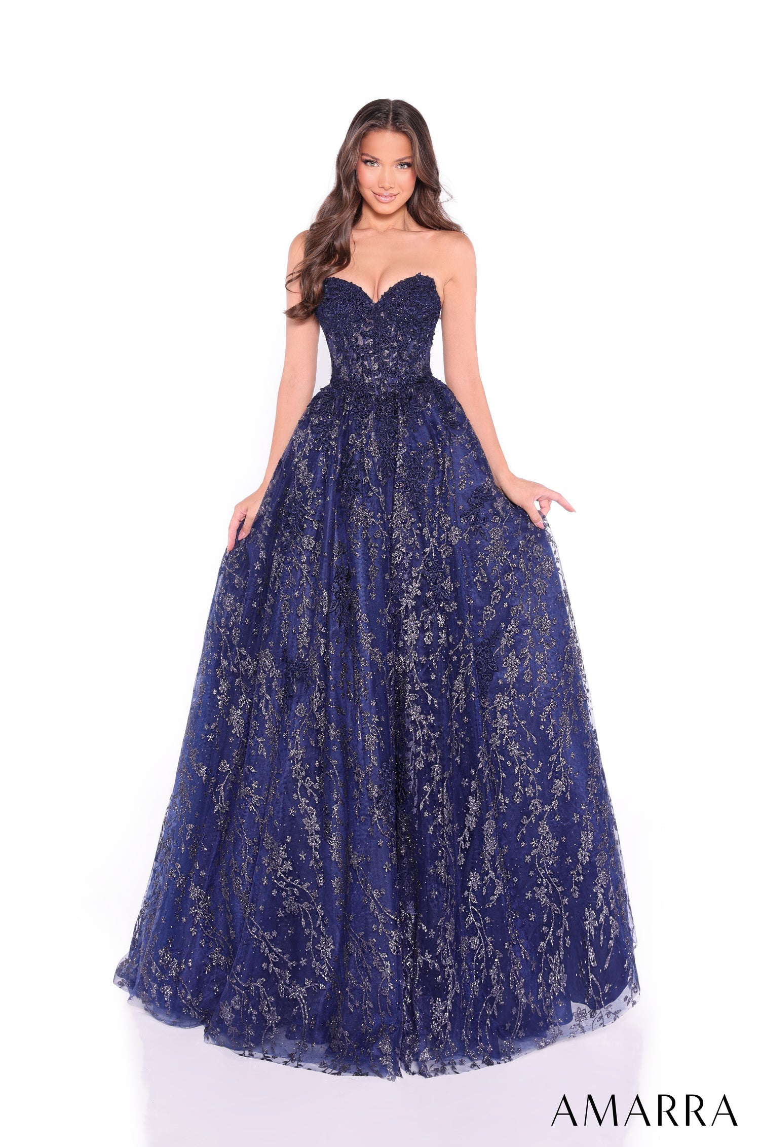 Prom Dresses Long Formal Lace A Line Ball Gown Navy