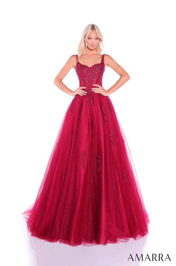 Amarra 89429 Long Lace Glitter Corset Ball Gown
