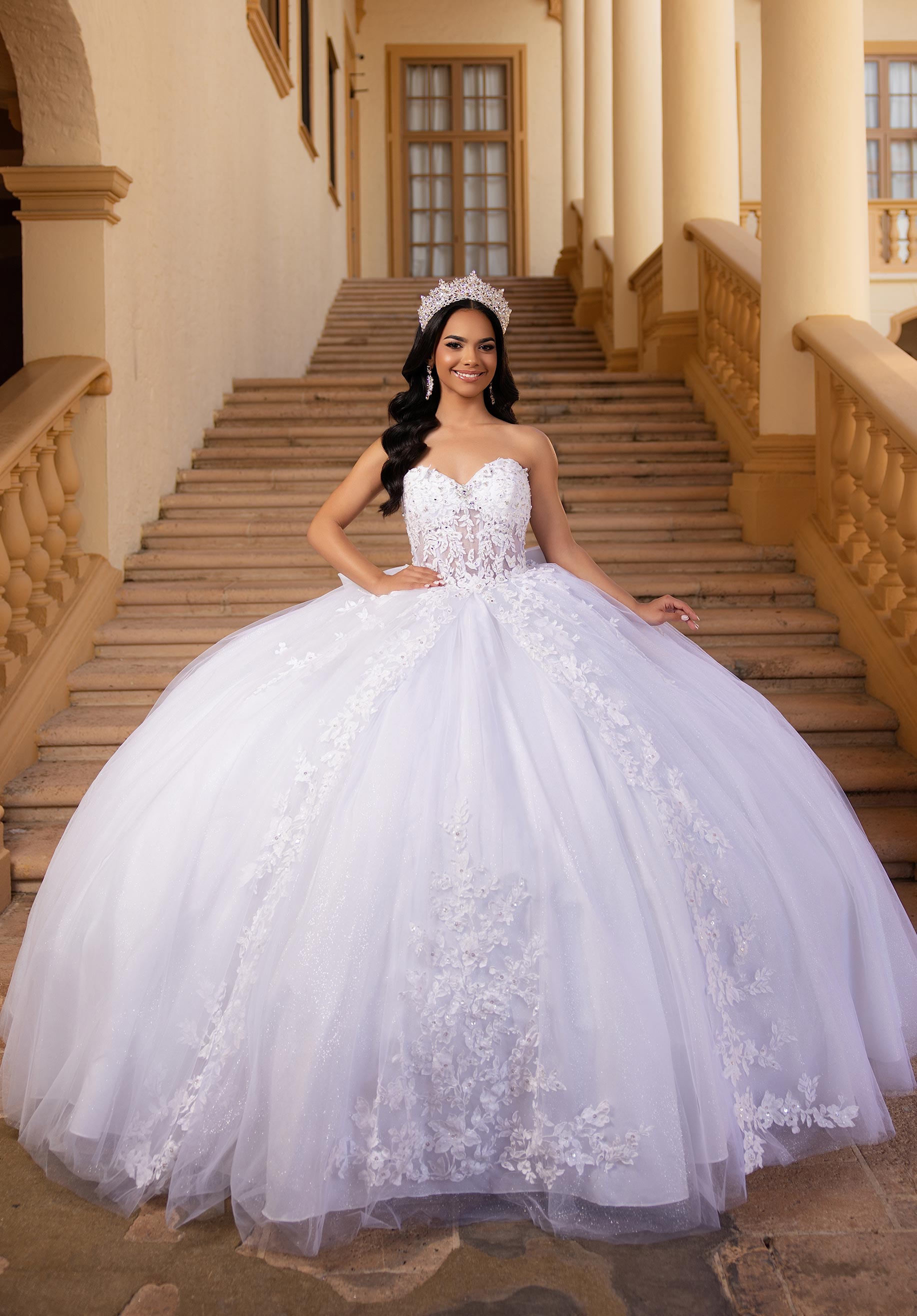 Off-the-Shoulder Floor-Length Tulle Quinceañera Ball Gown MGNY Madeline Gardner New York 89454