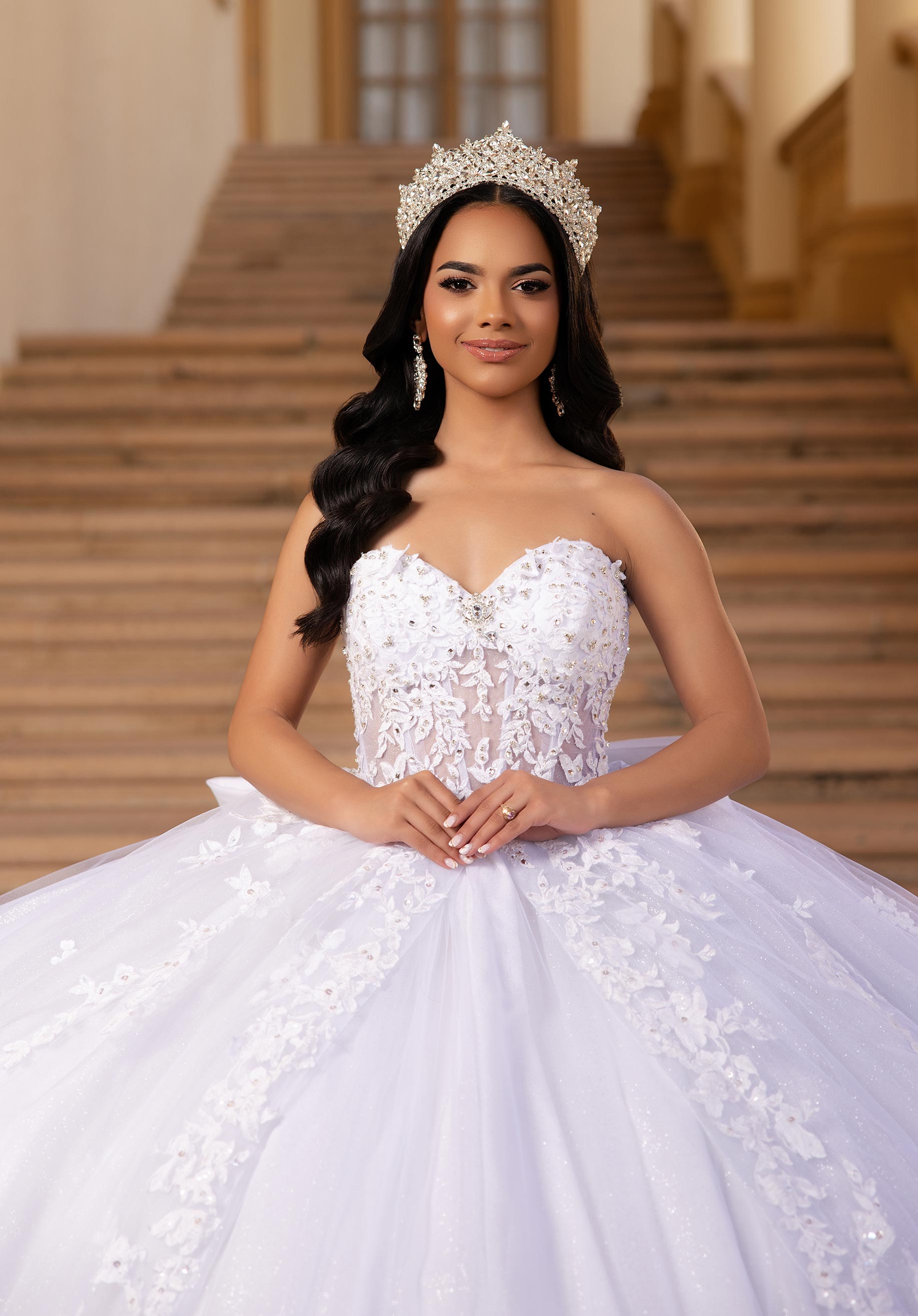 Off-the-Shoulder Floor-Length Tulle Quinceañera Ball Gown MGNY Madeline Gardner New York 89454