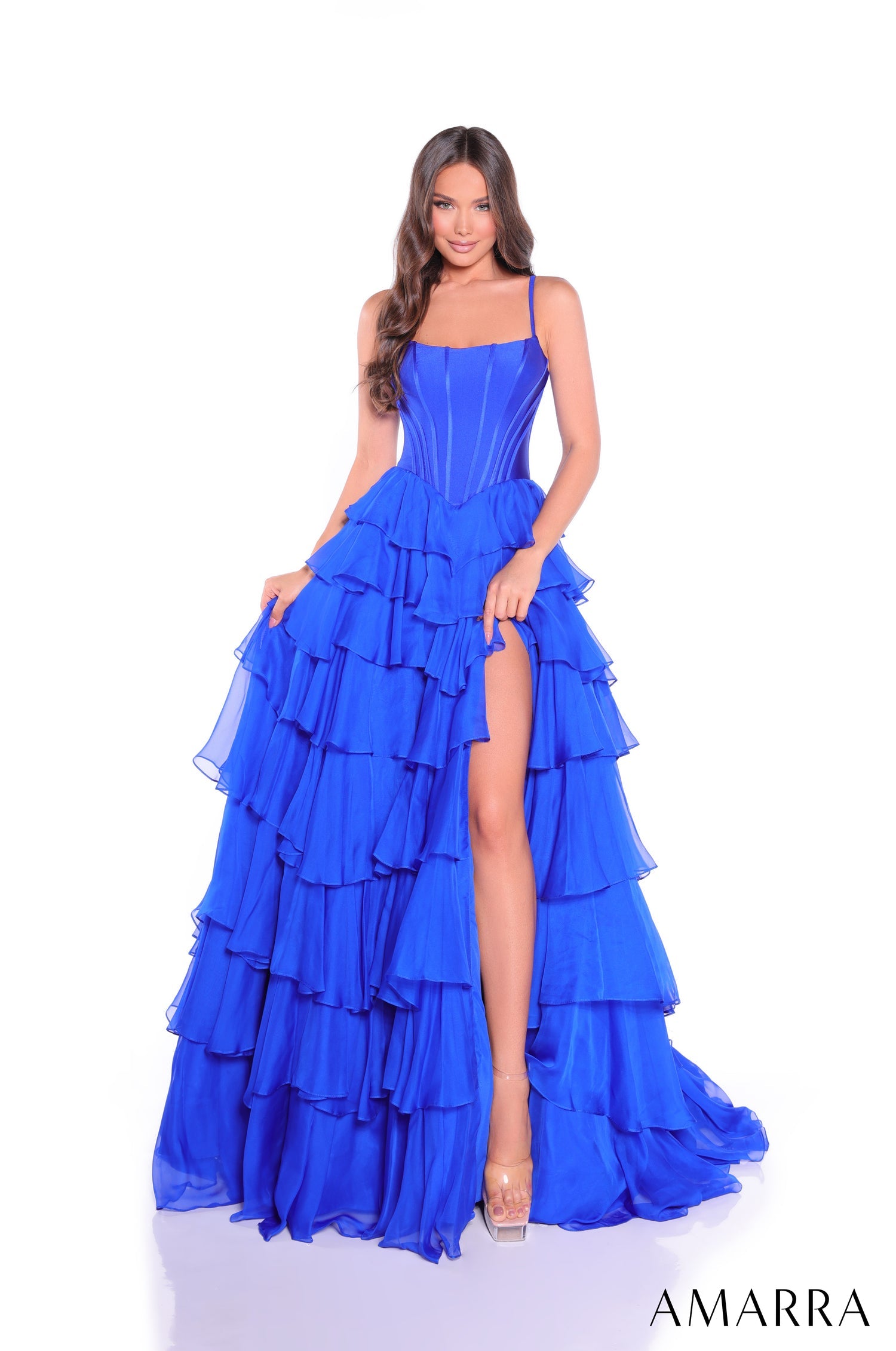 Prom Dresses Long Corset Prom Ruffle Evening Dress Royal Blue