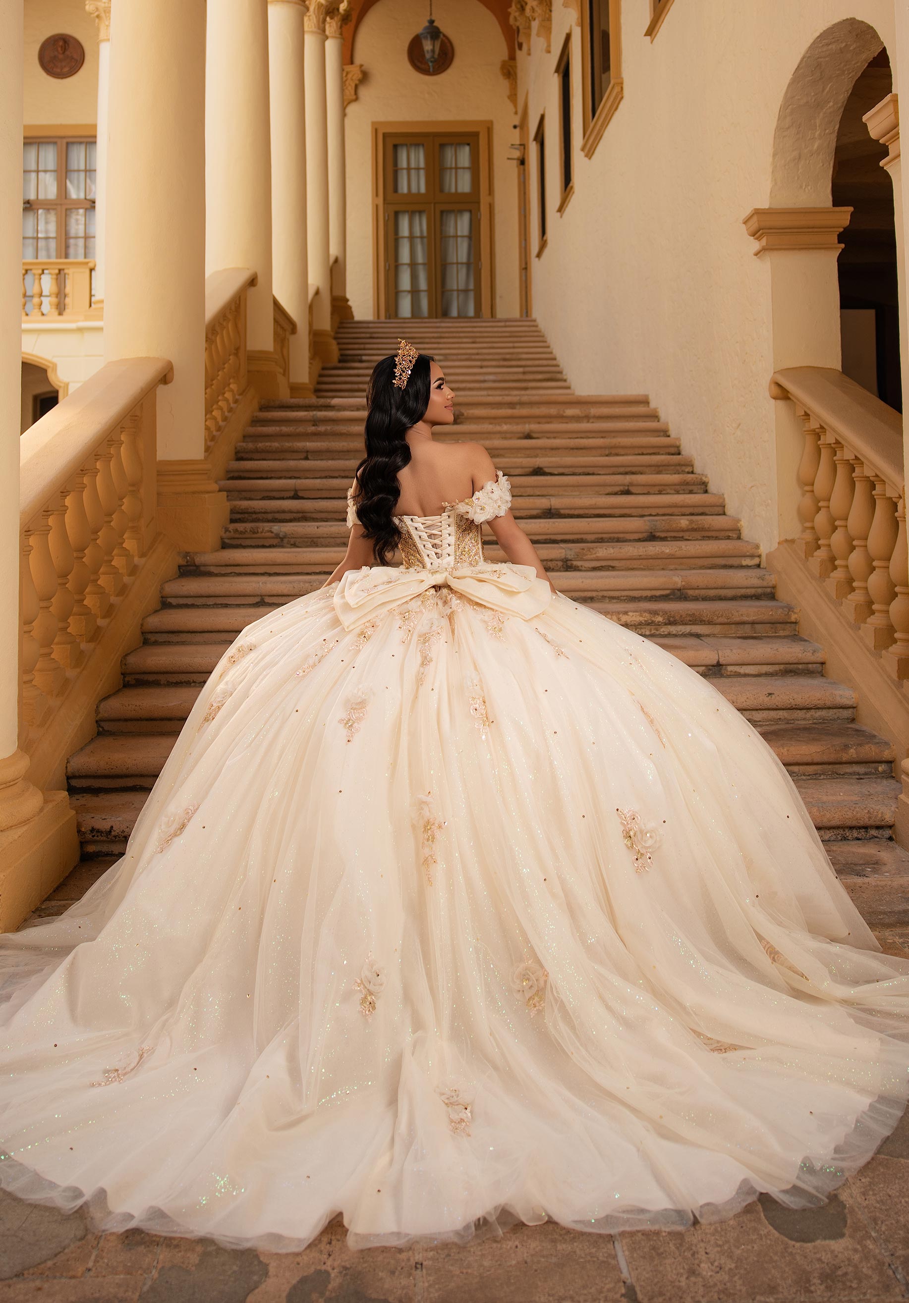 Off-the-Shoulder Floor-Length Tulle Quinceañera Ball Gown MGNY Madeline Gardner New York 89473