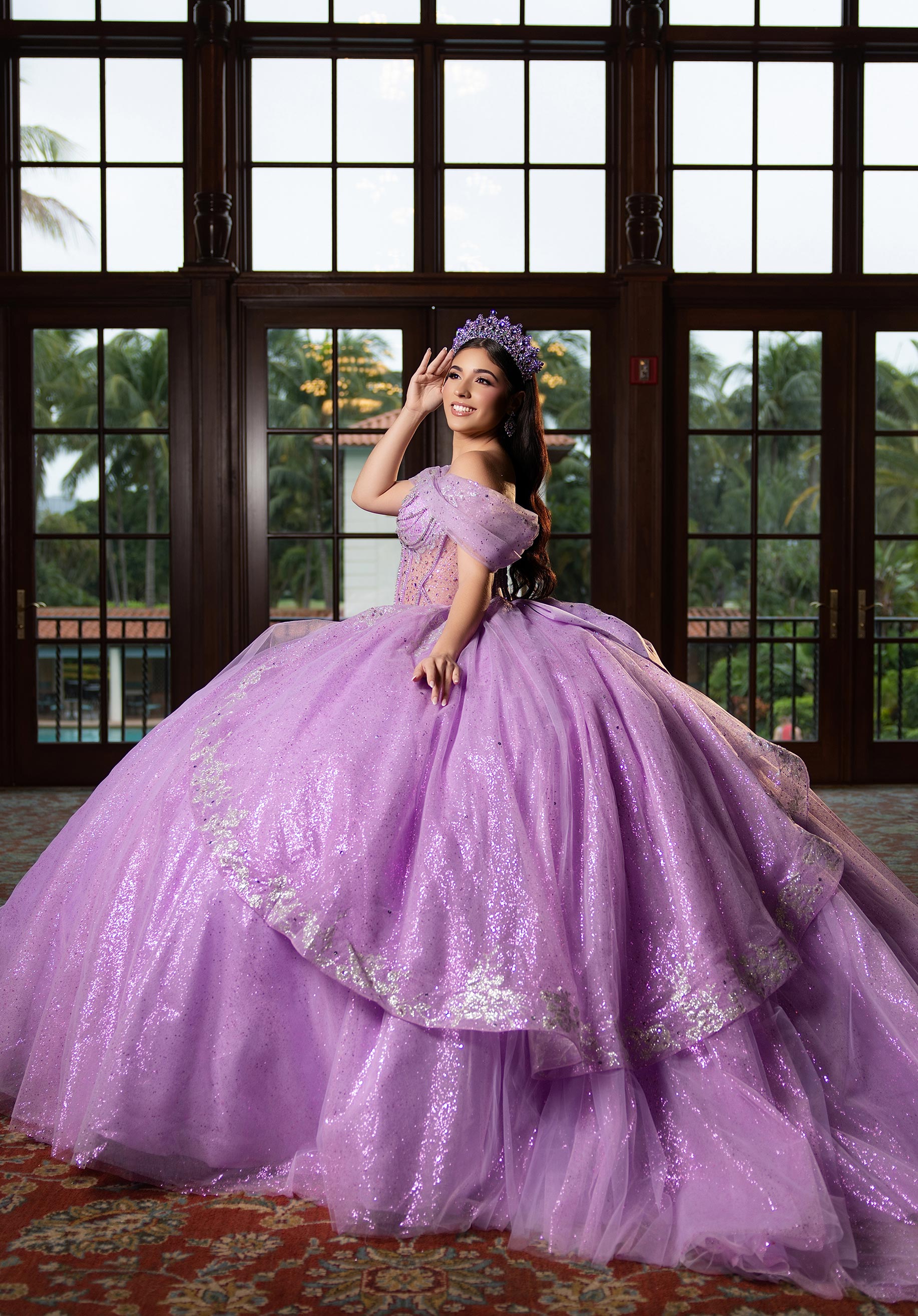 Off-the-Shoulder Floor-Length Tulle Quinceañera Ball Gown MGNY Madeline Gardner New York 89480
