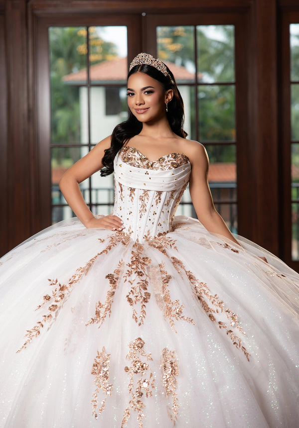 Strapless Curved Neck Floor-Length Tulle Quinceañera Ball Gown MGNY Madeline Gardner New York 89481