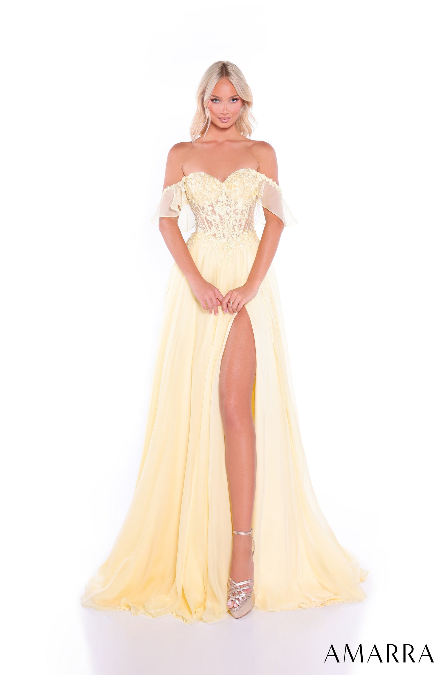 Prom Dresses Long Lace A Line Evening Dress Light Yellow