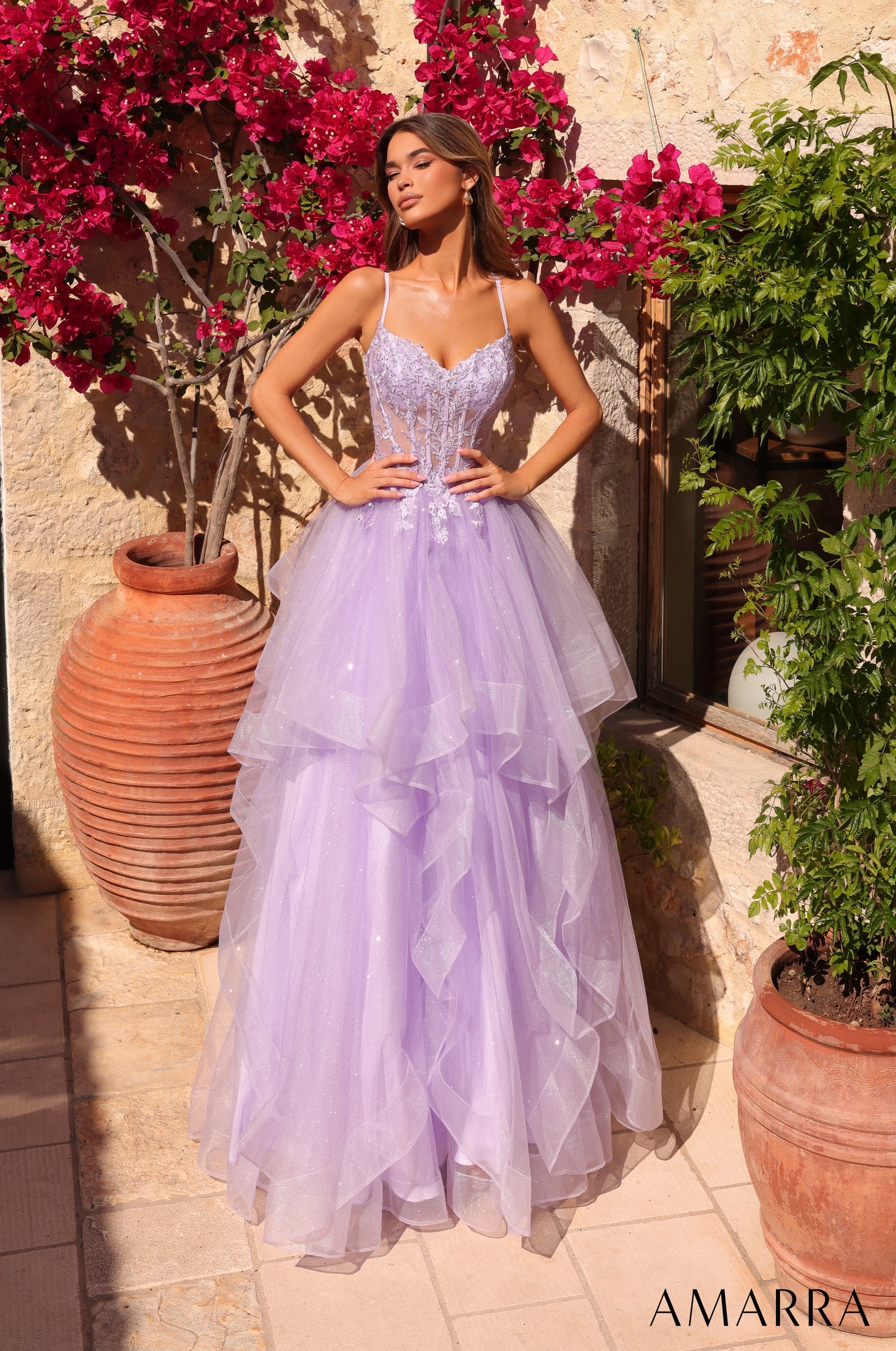 Prom Dresses Long Lace Corset Ball Gown Lilac