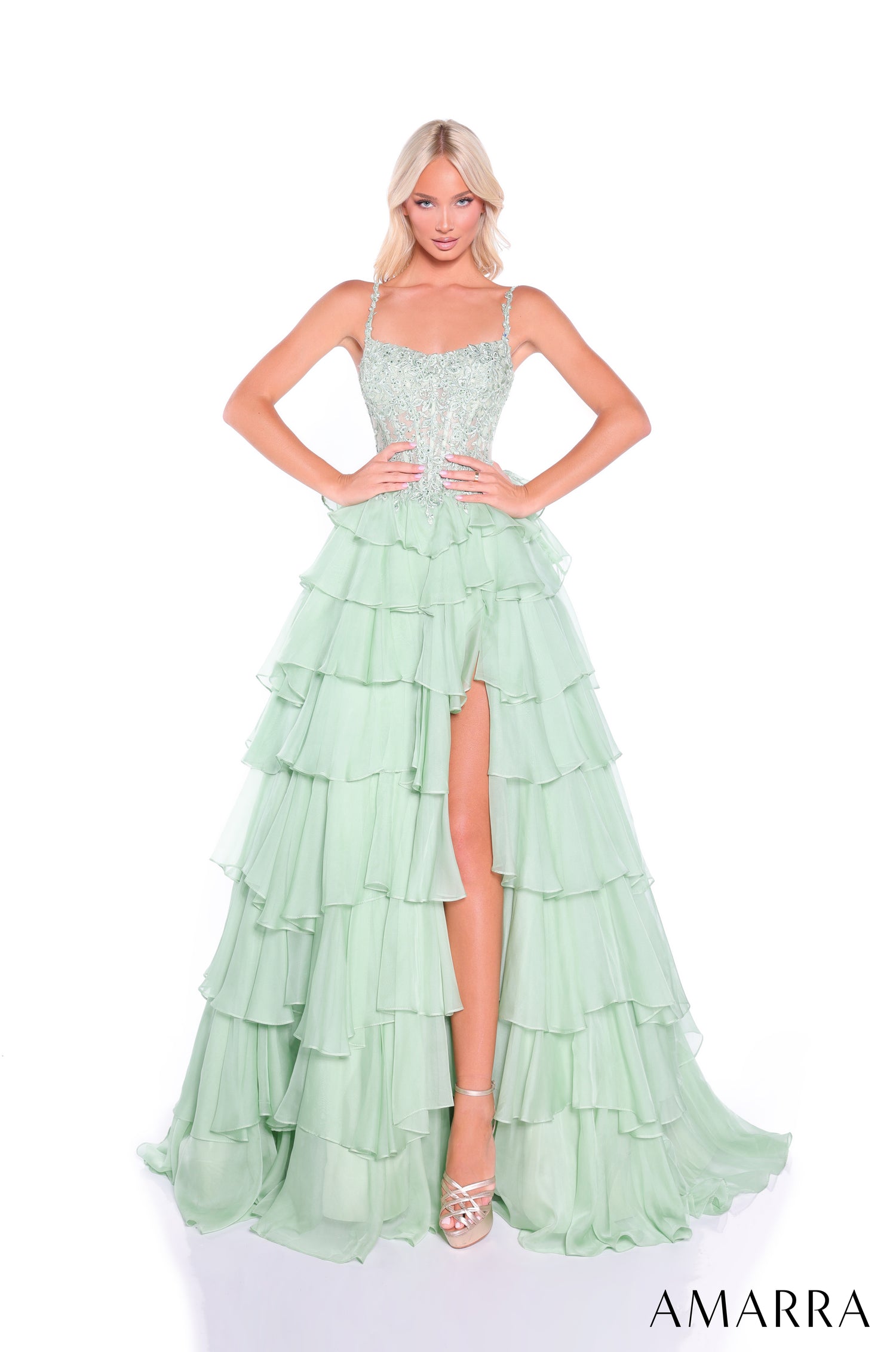 Prom Dresses Long Formal Lace Prom Ruffle Dress Sage