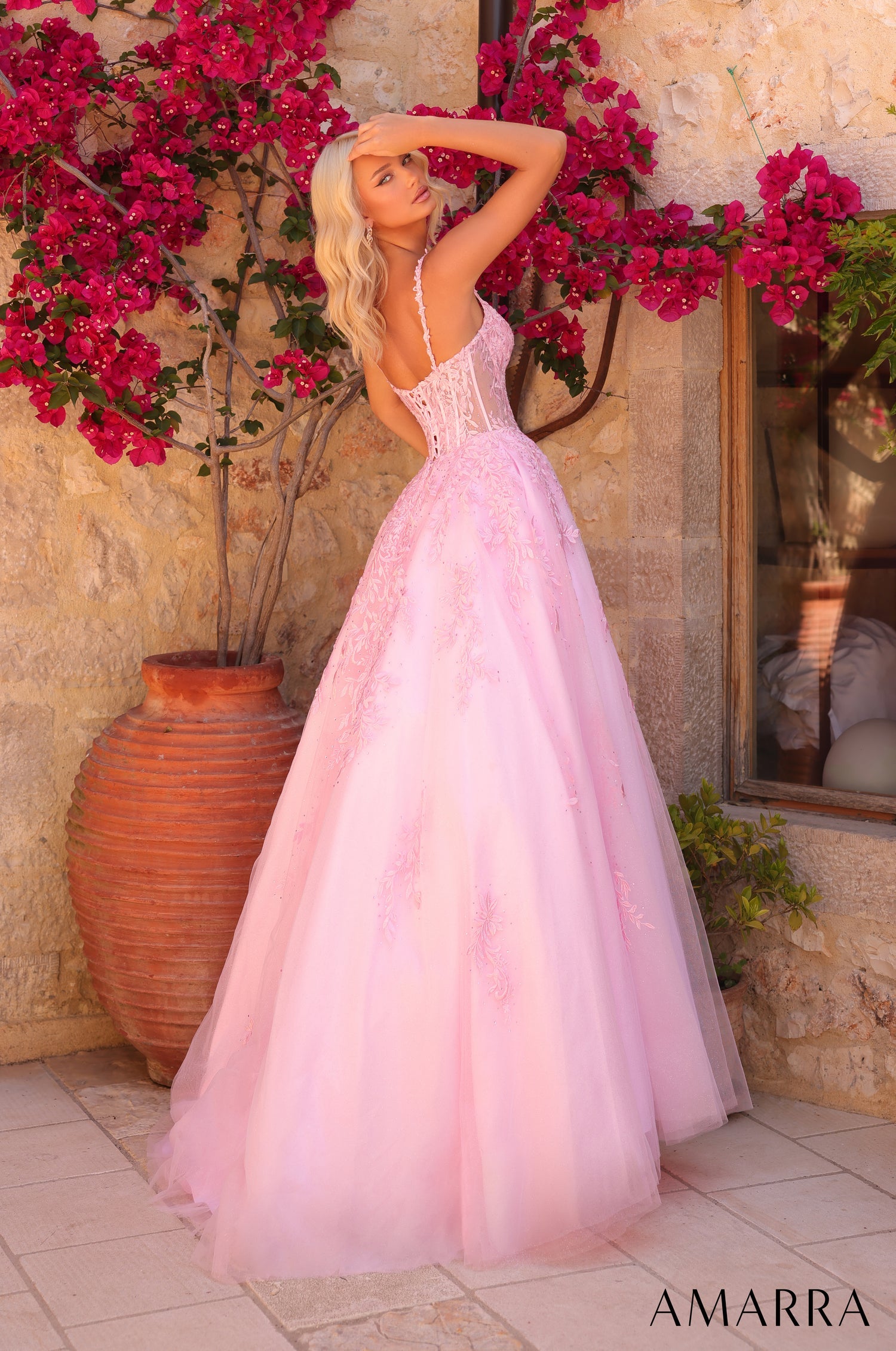 Amarra 89509 | Embroidered Corset Ball Subtle Prom Gown Red / 8