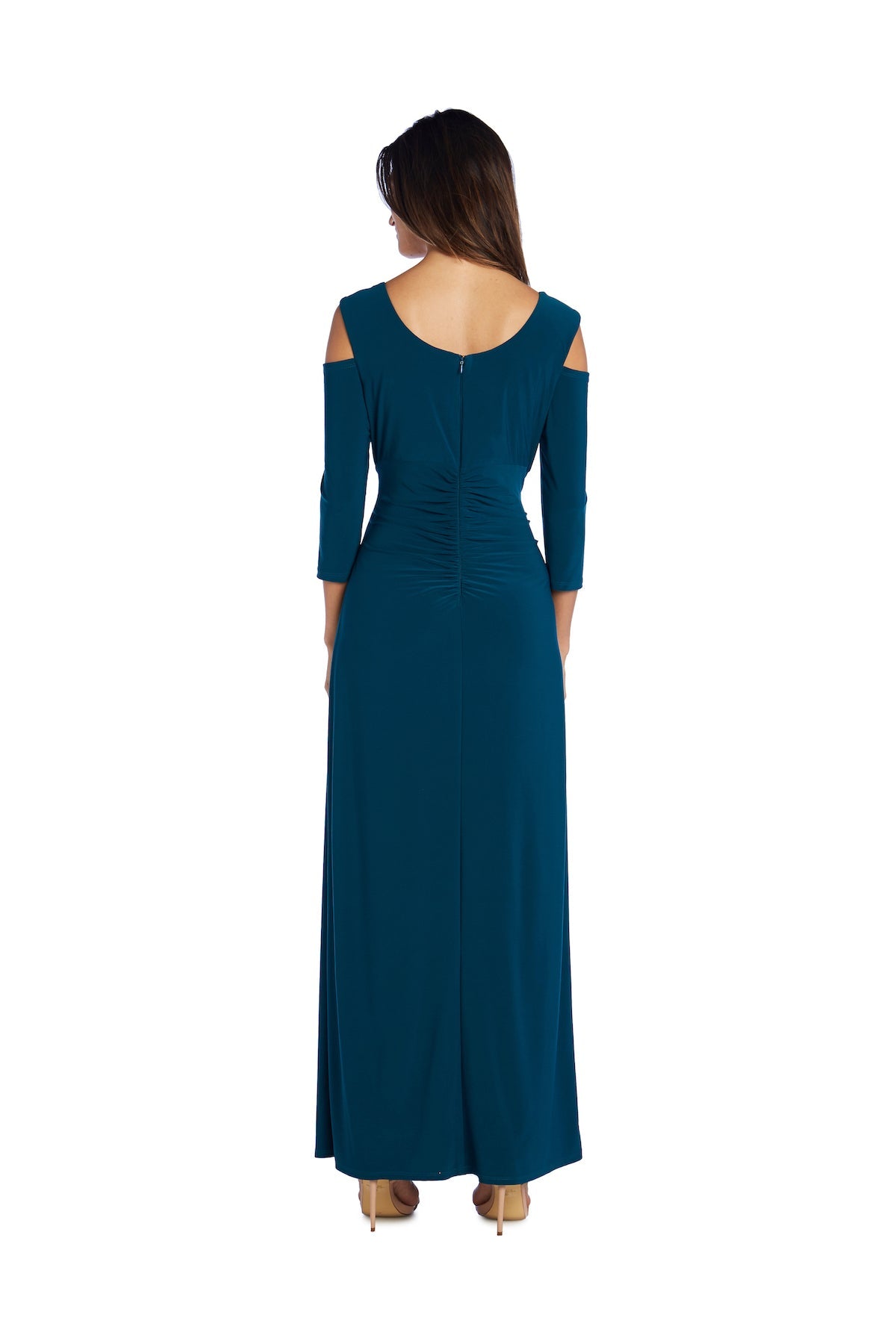 Cold Shoulder Long Jersey Evening Gown by Morgan & Co 8950P in Emerald