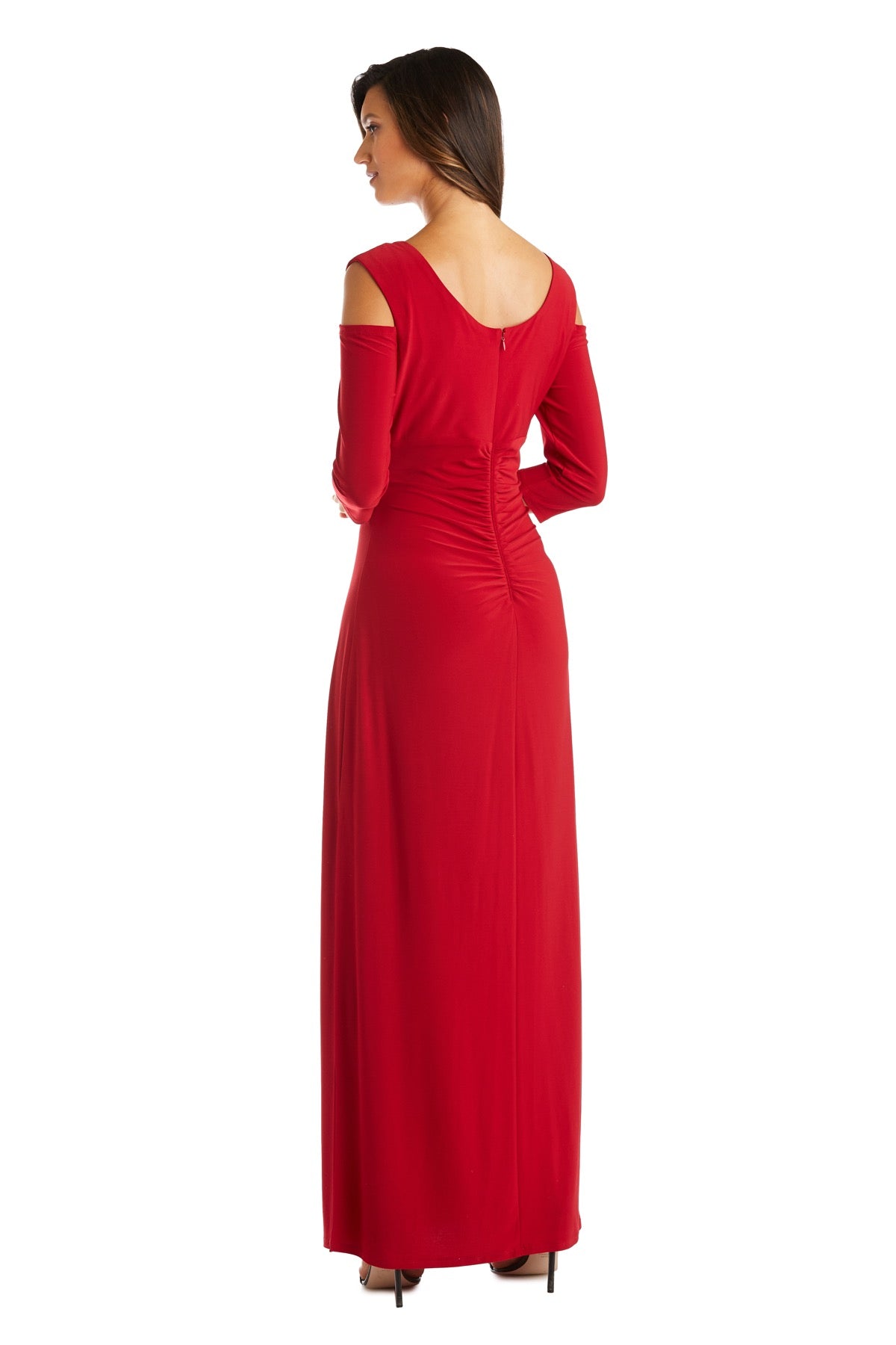 Cold Shoulder Long Jersey Evening Gown by Morgan & Co 8950P in Red