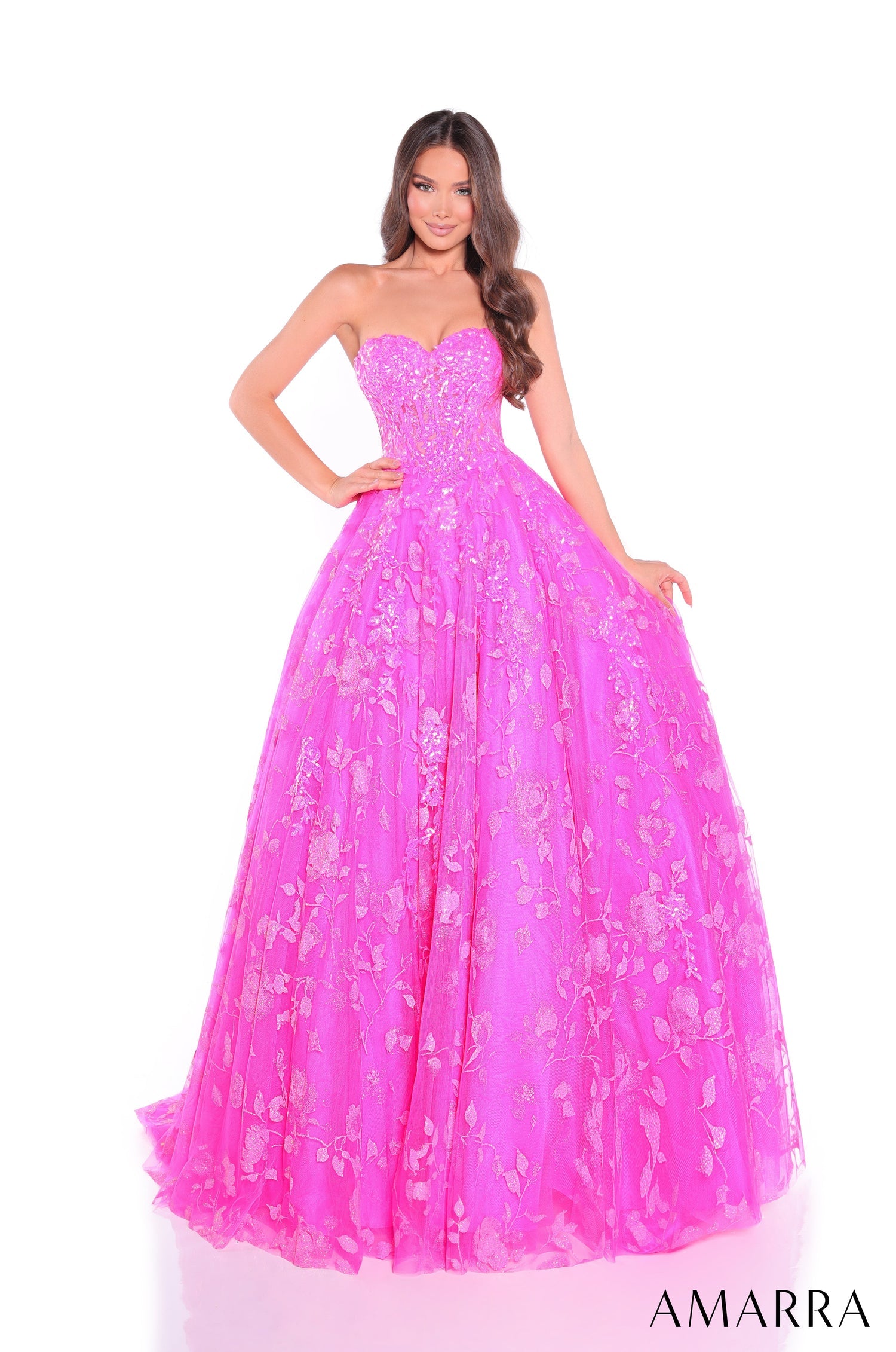 Prom Dresses Long Lace Applique Prom Ball Gown Fuchsia