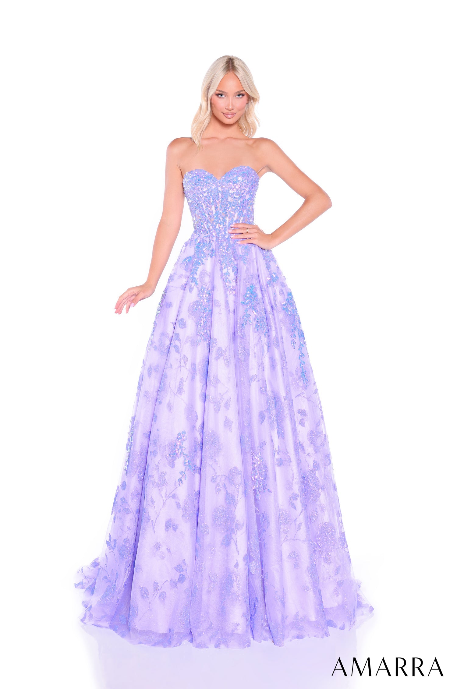 Prom Dresses Long Lace Applique Prom Ball Gown Lilac