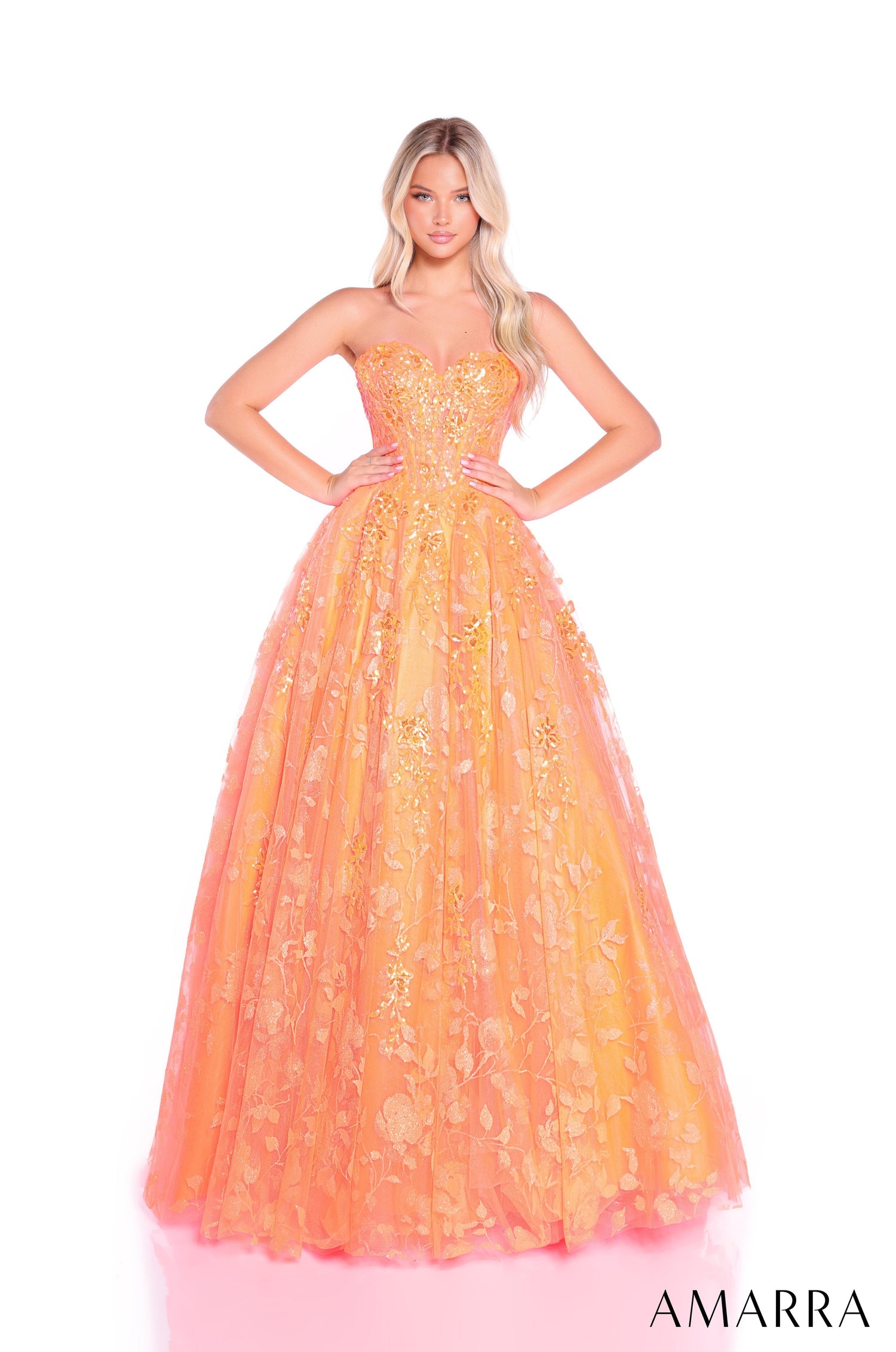 Amarra 89513 Long Prom Dress Neon Orange / 8