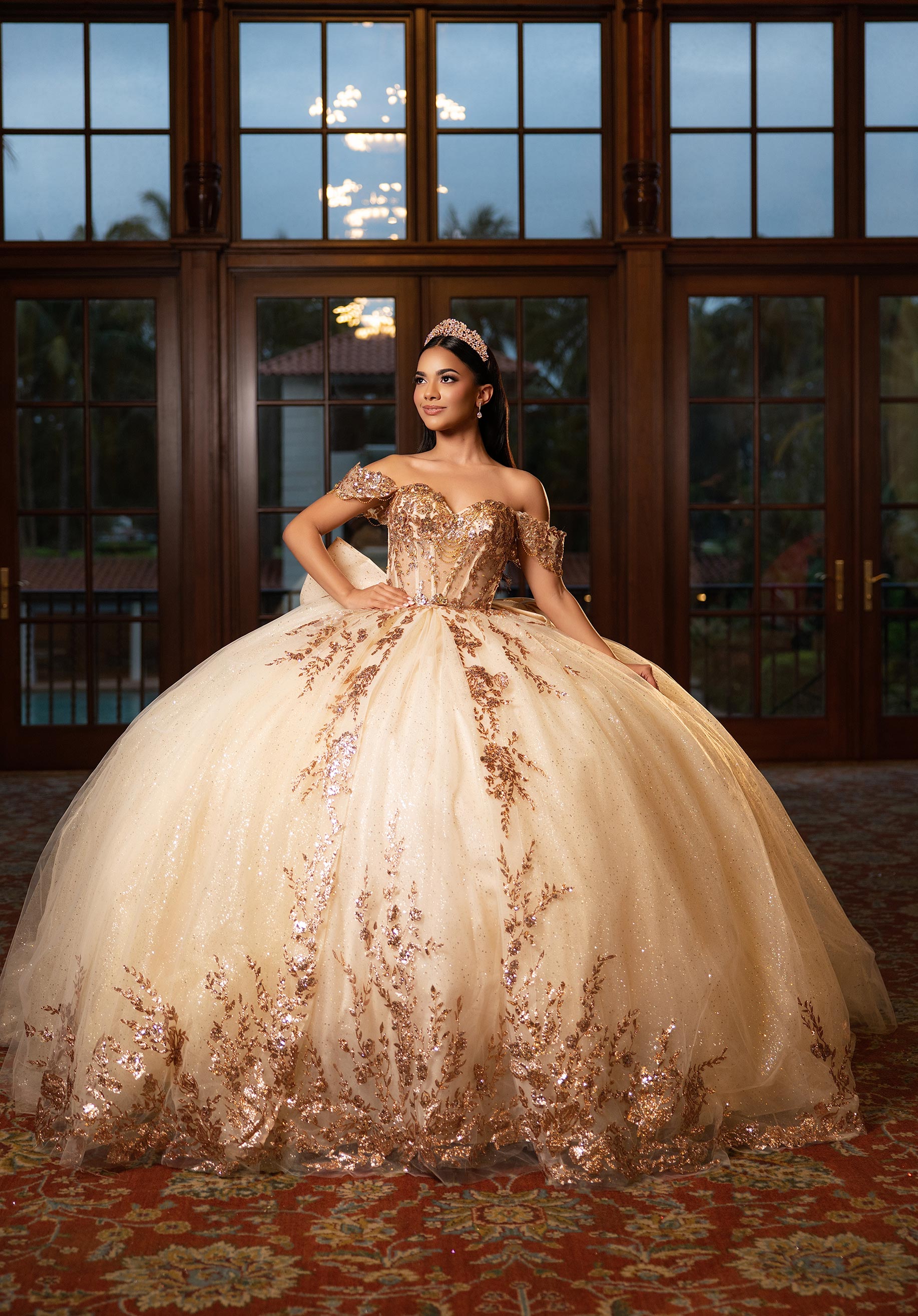 Off-the-Shoulder Floor-Length Tulle Quinceañera Ball Gown MGNY Madeline Gardner New York 89534
