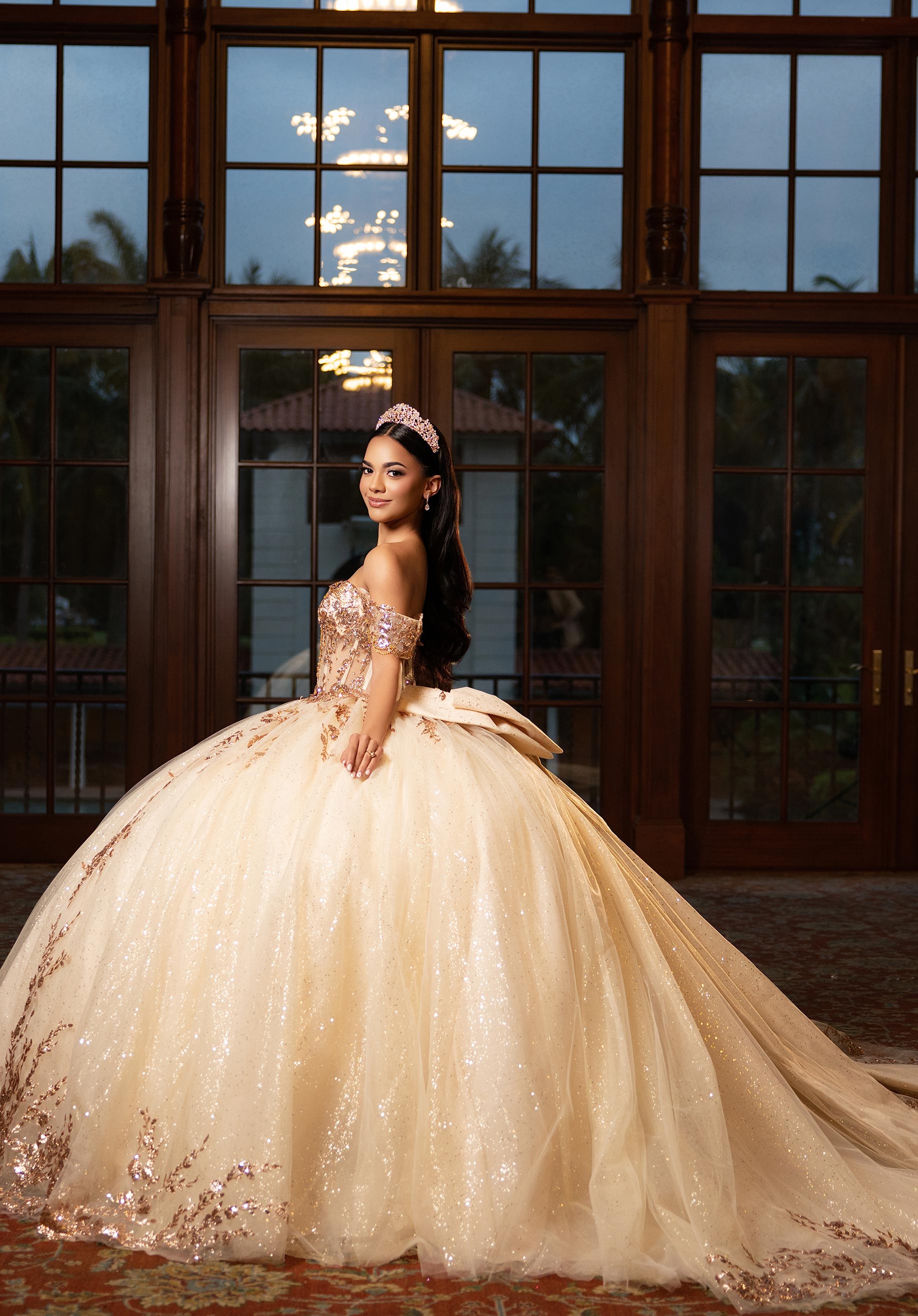 Off-the-Shoulder Floor-Length Tulle Quinceañera Ball Gown MGNY Madeline Gardner New York 89534