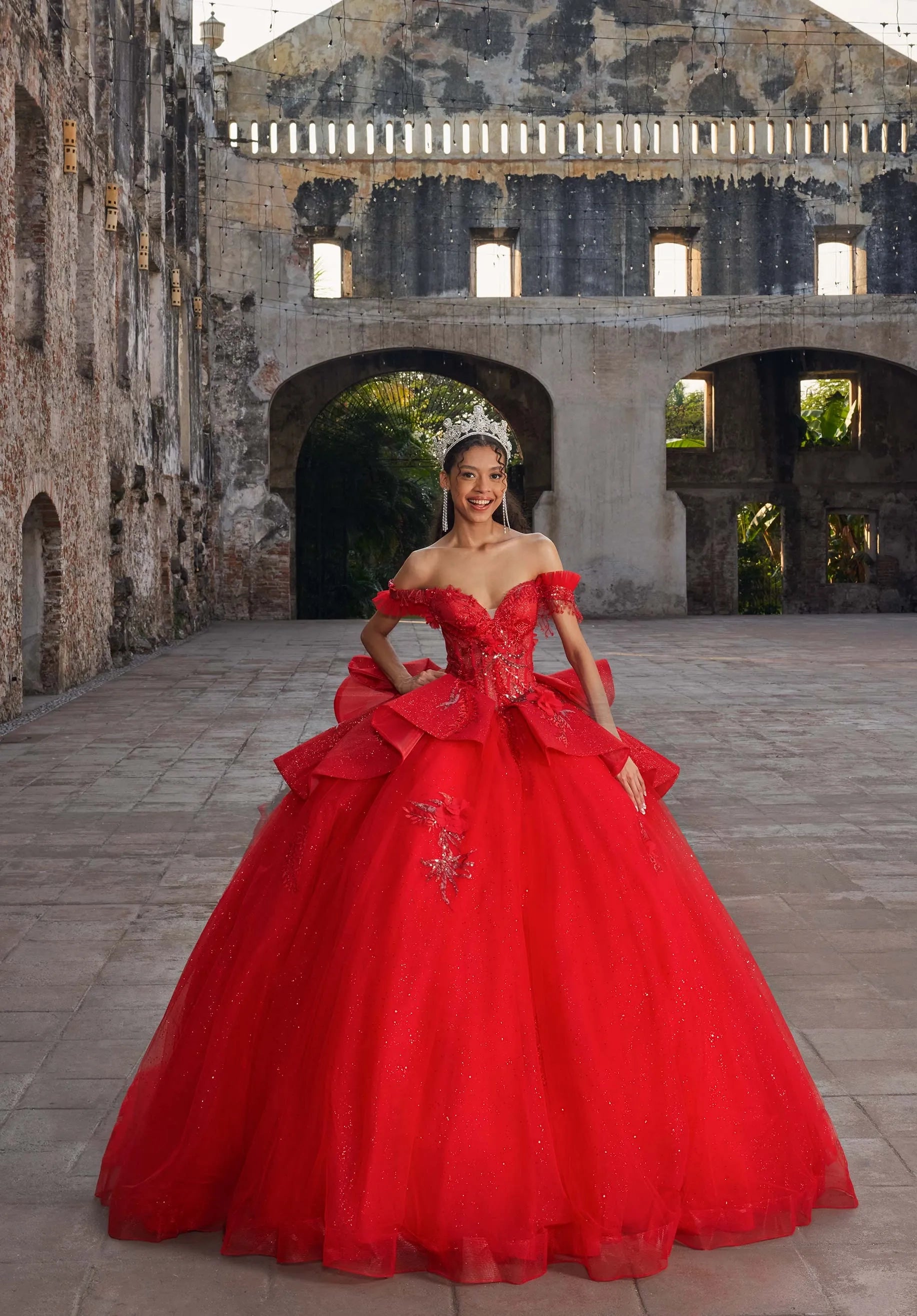 Off-the-Shoulder Floor-Length Tulle Quinceañera Ball Gown MGNY Madeline Gardner New York 89559