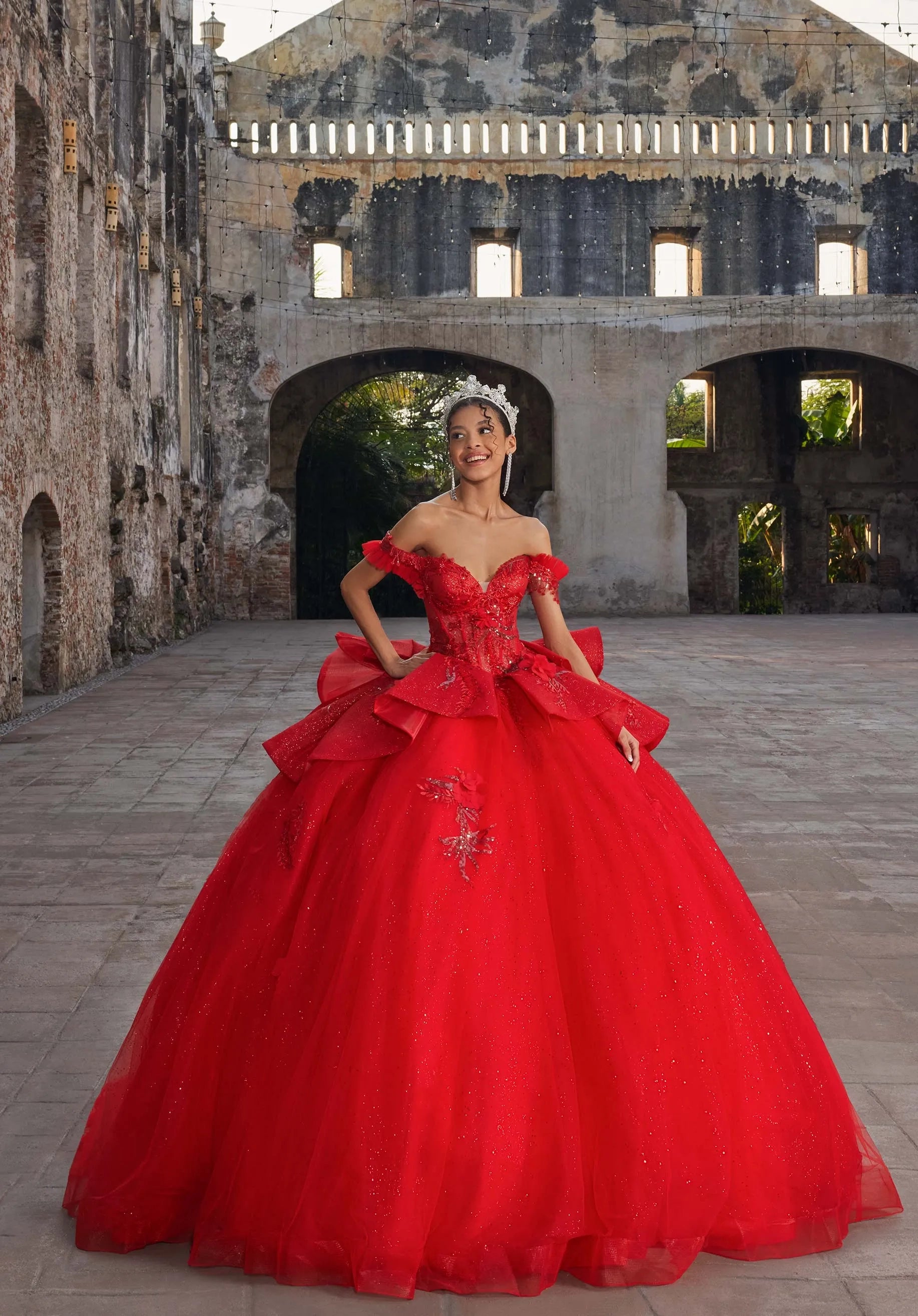 Off-the-Shoulder Floor-Length Tulle Quinceañera Ball Gown MGNY Madeline Gardner New York 89559