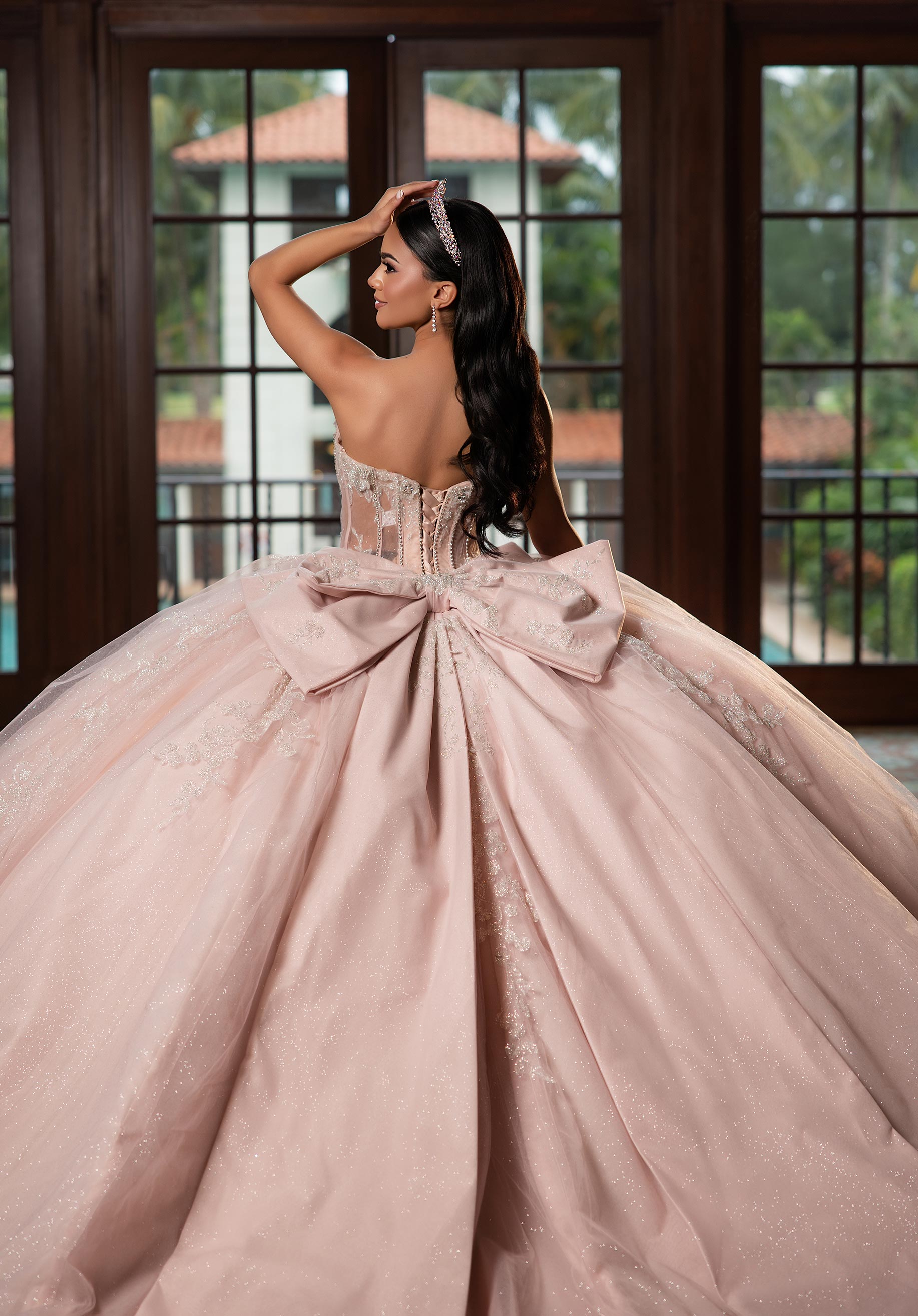 Strapless Curved Neck Floor-Length Tulle Quinceañera Ball Gown MGNY Madeline Gardner New York 89563