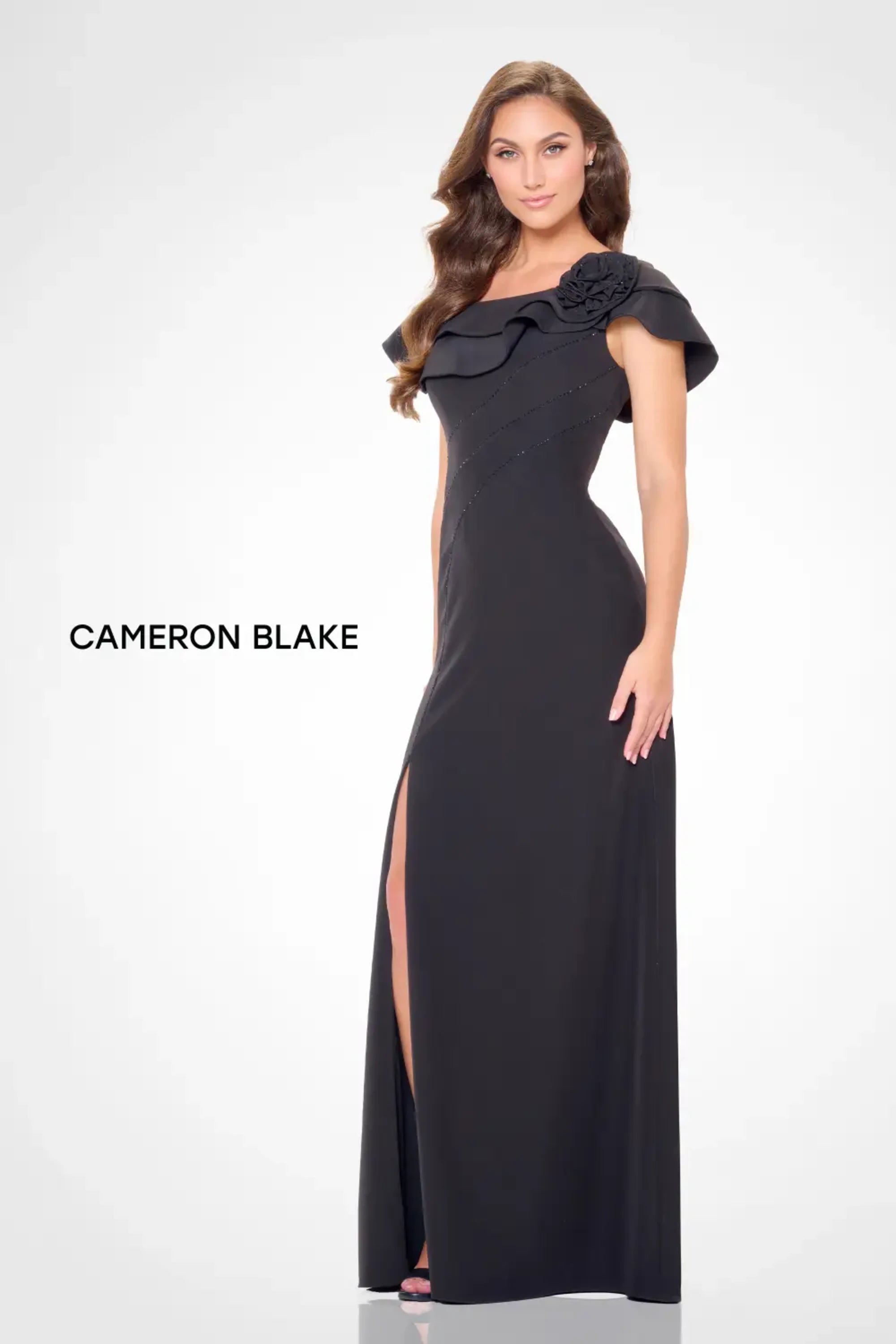 Formal Dresses Long A Line Ruffle Slit Formal Evening Dress Black