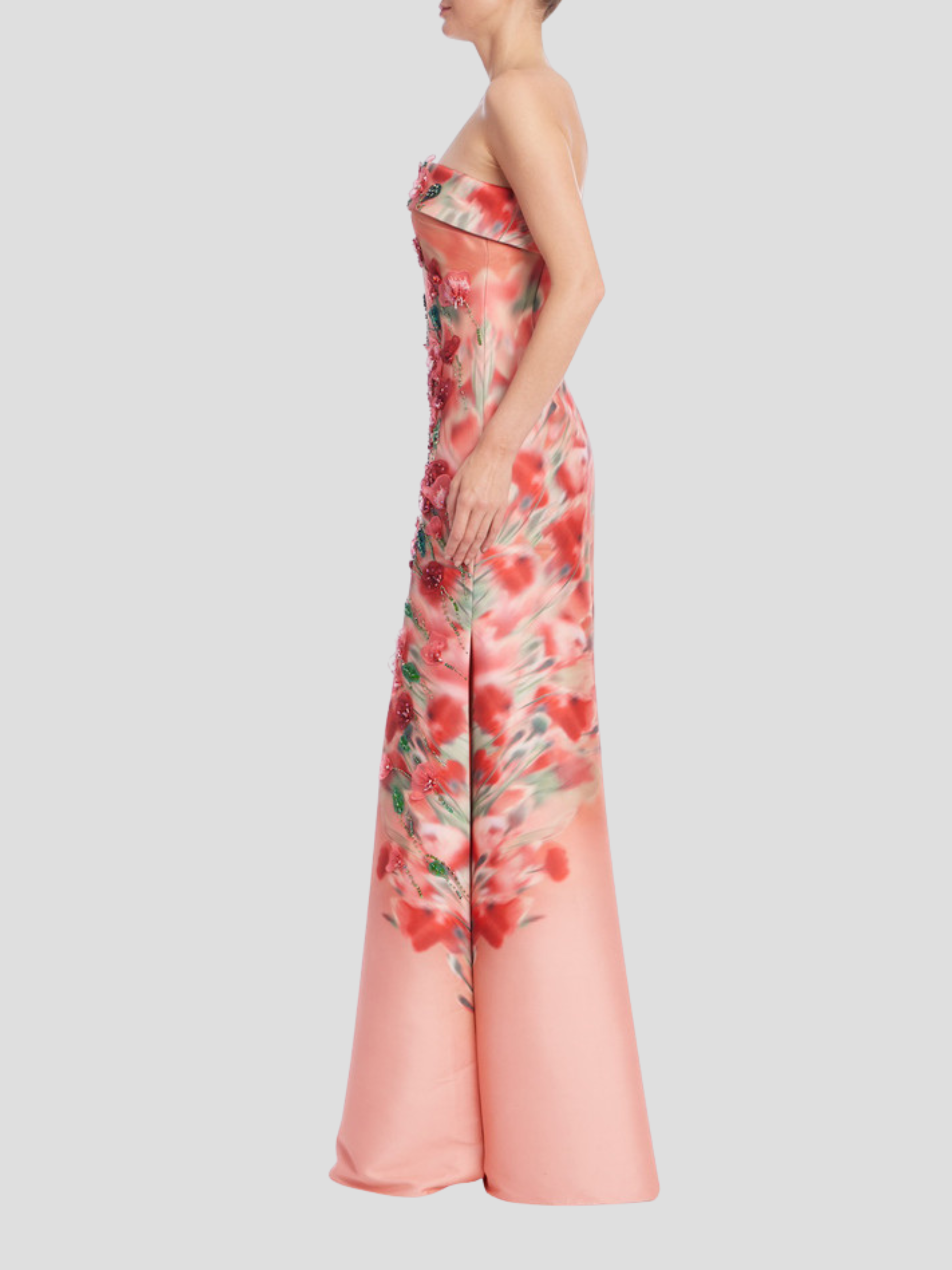 Rose Multi Strapless Floor-Length Satin Galas Blossom Drift Gown Fivestory Badgley Mischka EG4541