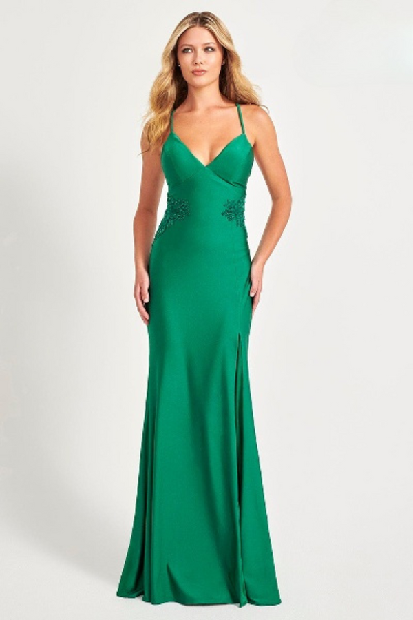 Faviana 11020 Beaded Long Slit Lace Formal Prom Dress