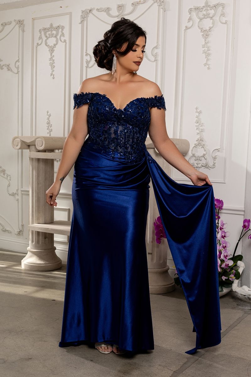 Off-the-Shoulder Floor-Length Satin Prom Sheath/Column May Queen 2177
