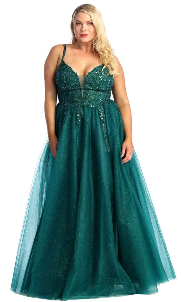 V-Neck Floor-Length Tulle Prom A-Line May Queen RQ7957