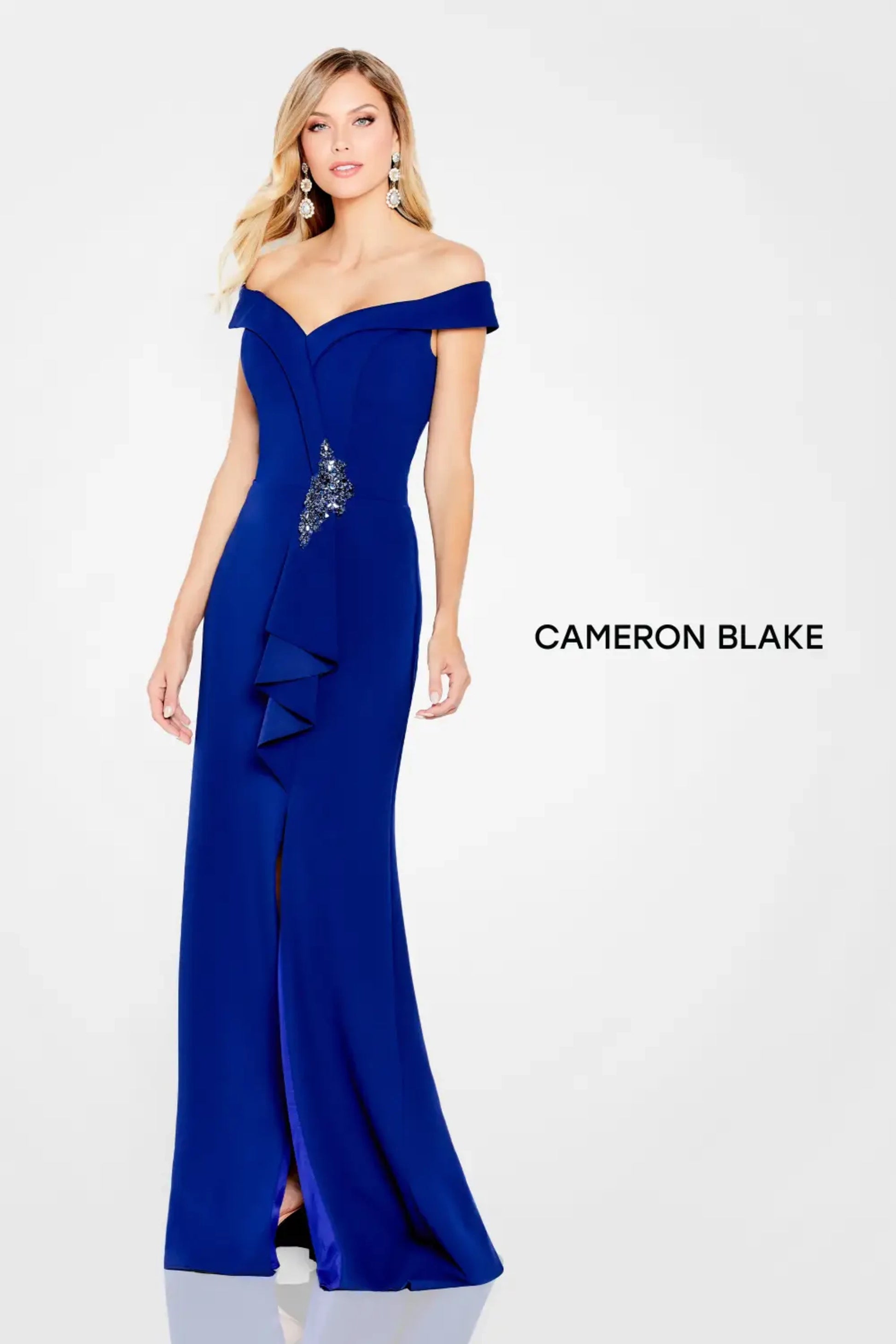 Cameron Blake 120614 Long Fitted Slit Formal Evening Dress