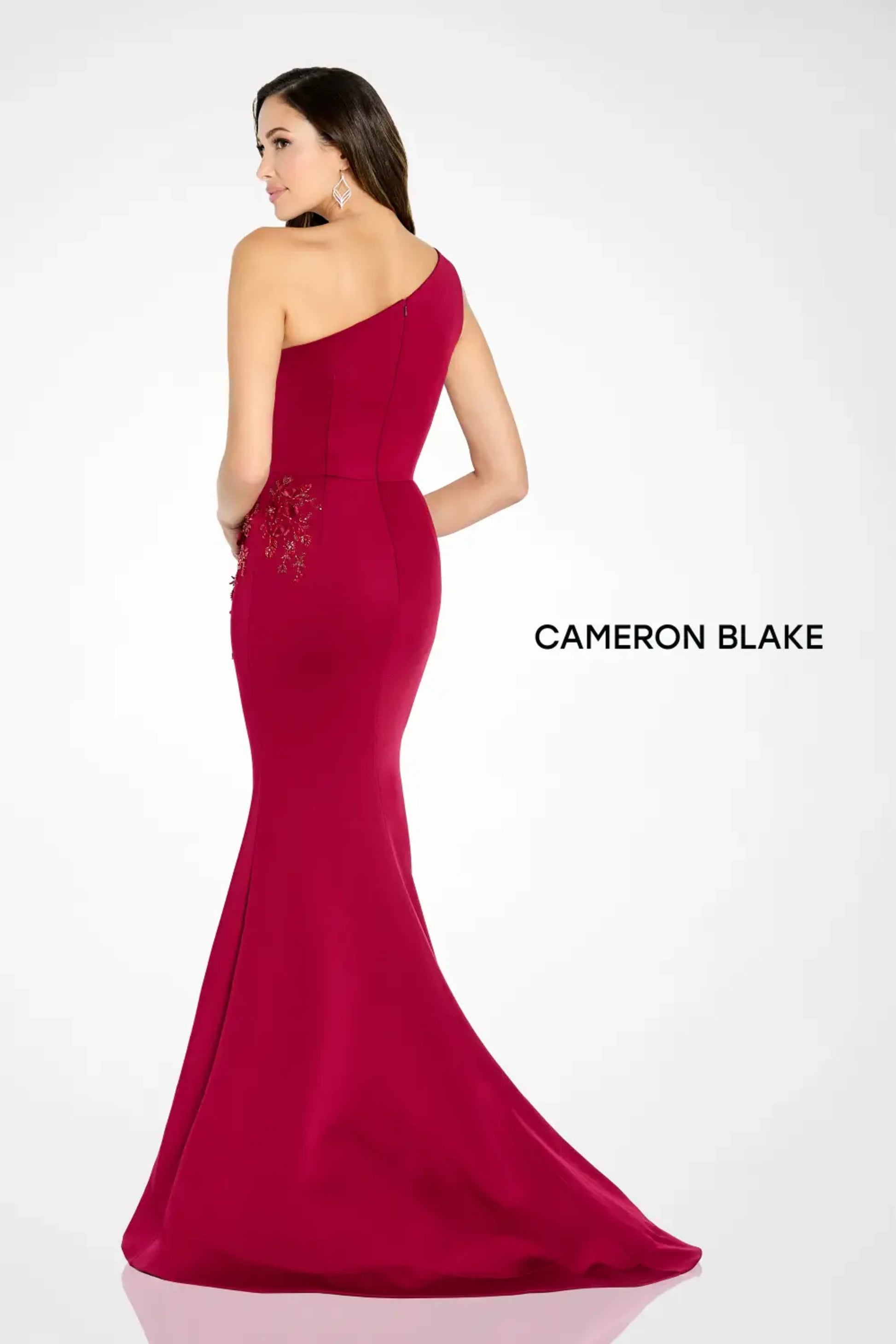 Cameron Blake CB142 Long Beaded Floral Applique Formal Dress