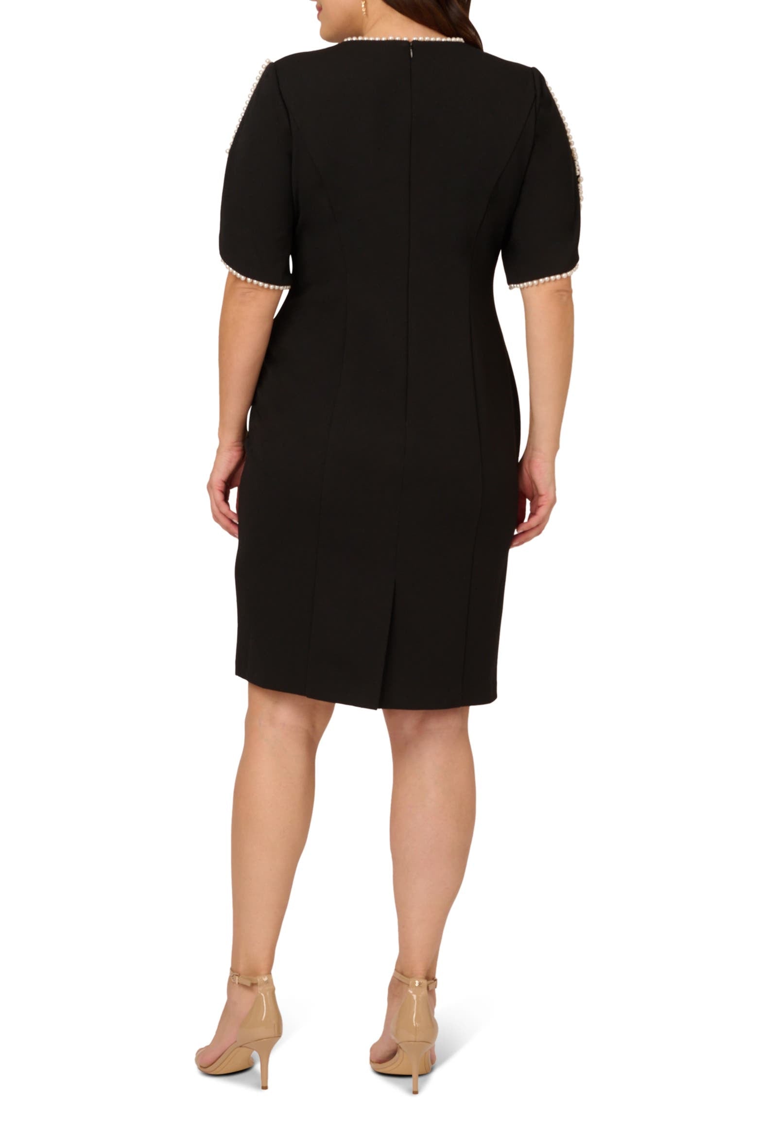 Black Adrianna Papell AP1D105271 Jewel Neck Short Cocktail Dress Flutter Sleeve