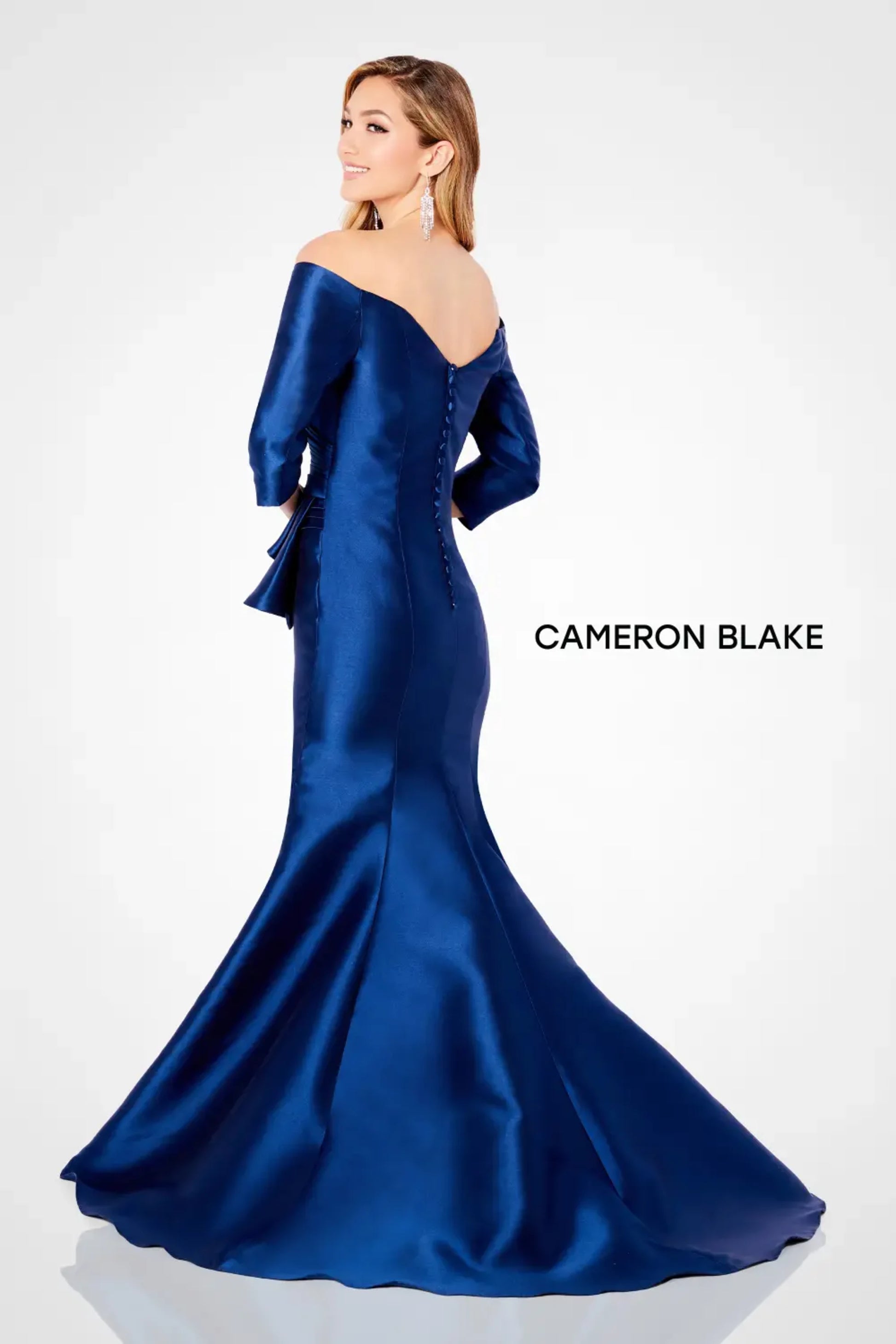 Cameron Blake 221686 Long Pleated Formal Peplum Evening Dress